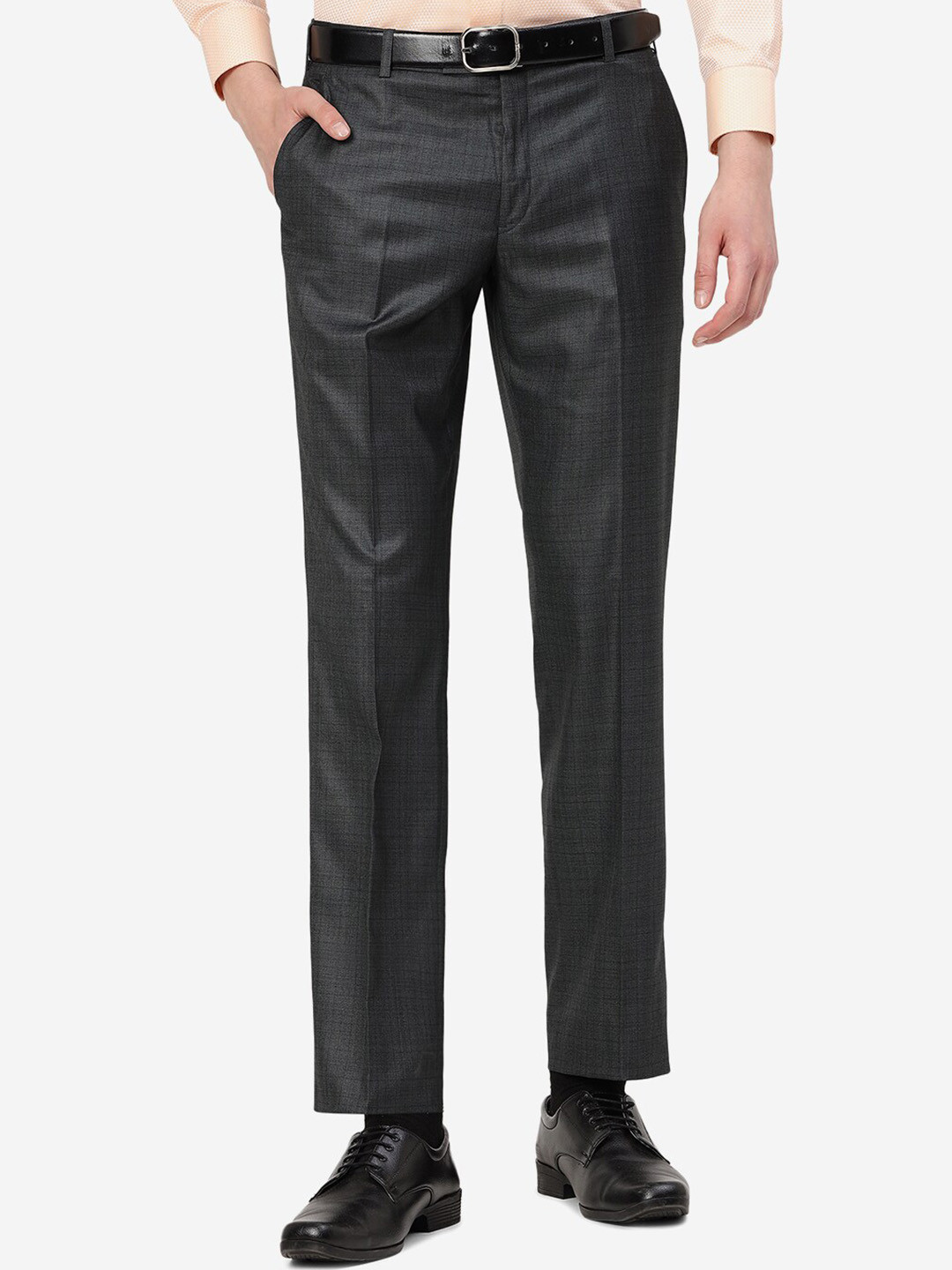 

JADE BLUE Men Mid-Rise Tailored Fit Formal Trousers, Green