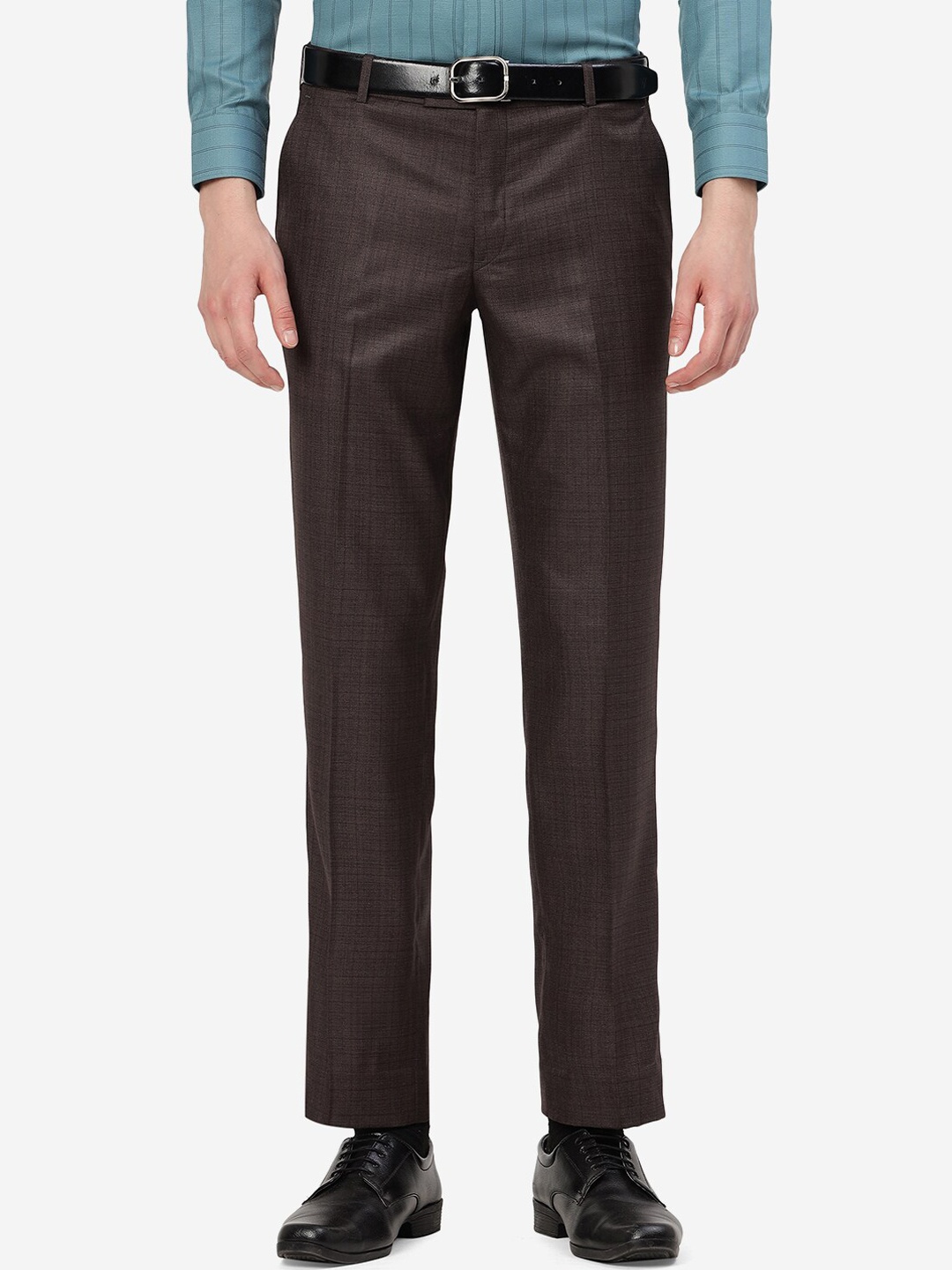 

JADE BLUE Men Mid - Rise Tailored Fit Formal Trousers, Brown