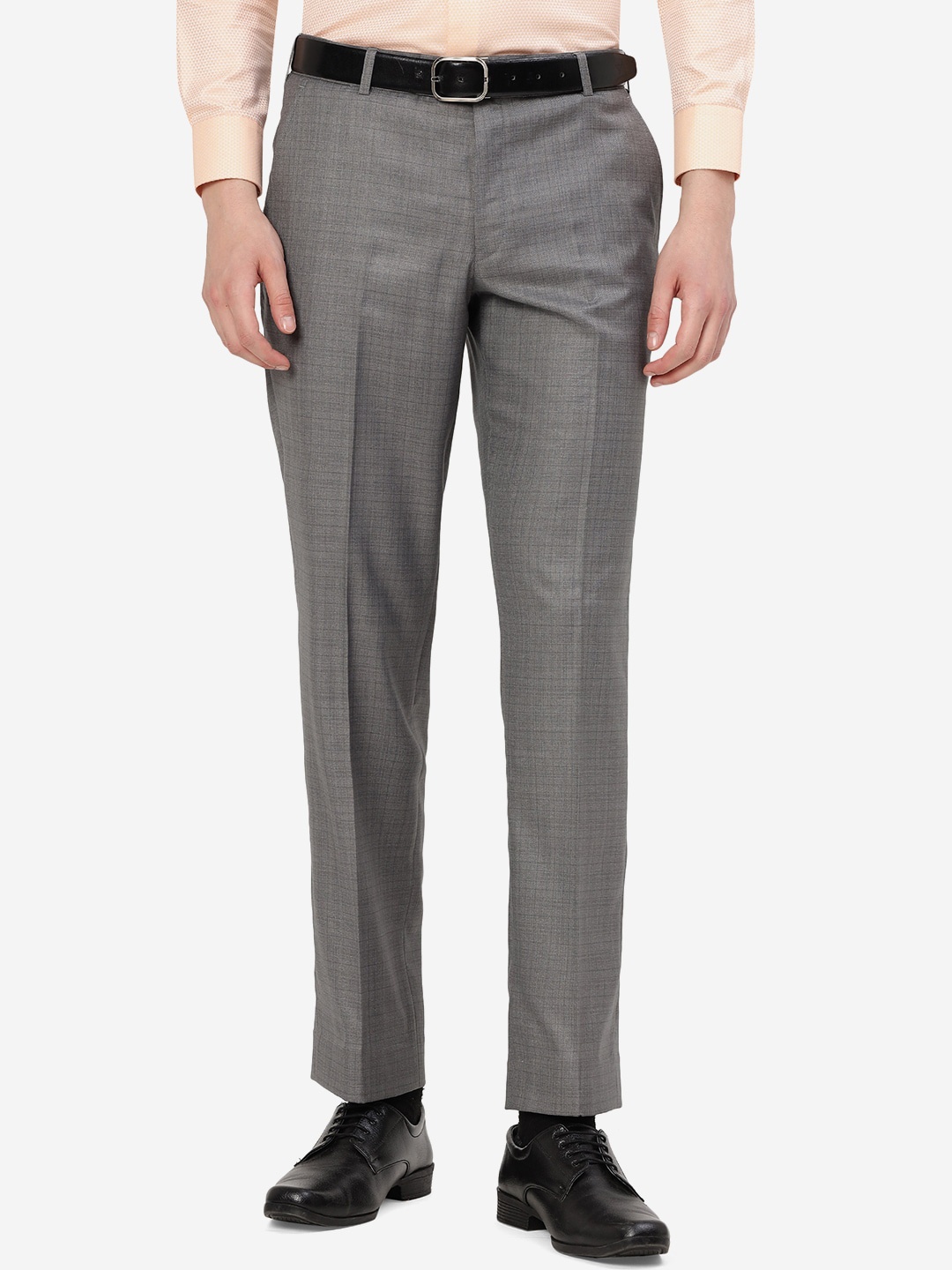 

JADE BLUE Men Mid - Rise Tailored Fit Formal Trousers, Grey