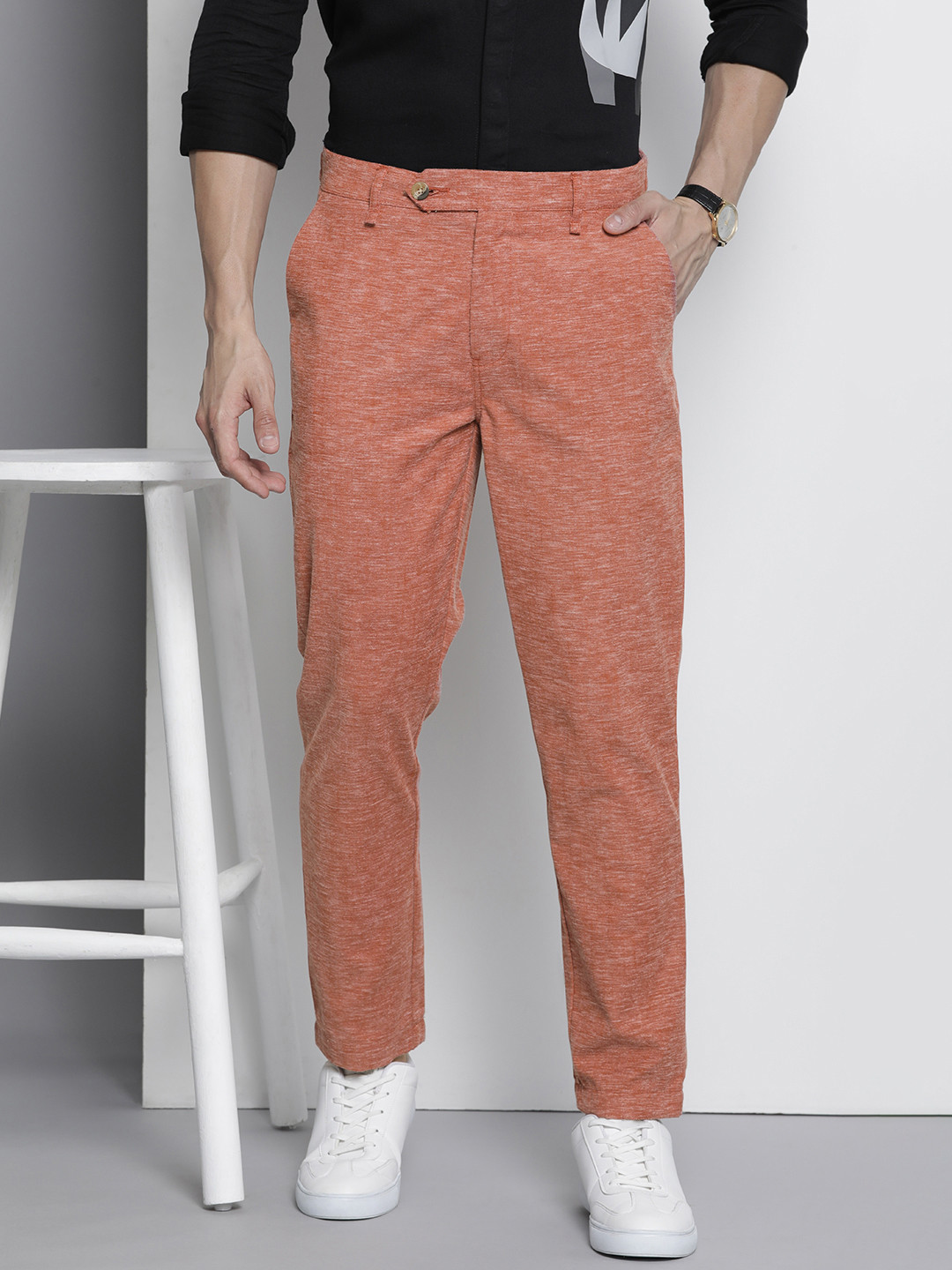 

The Indian Garage Co Slim Fit Chinos Trousers, Rust