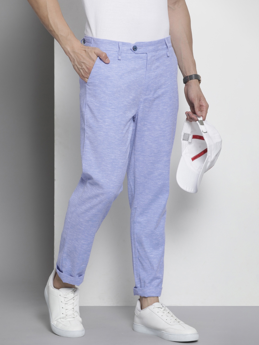 

The Indian Garage Co Men Slim Fit Chinos Trousers, Blue