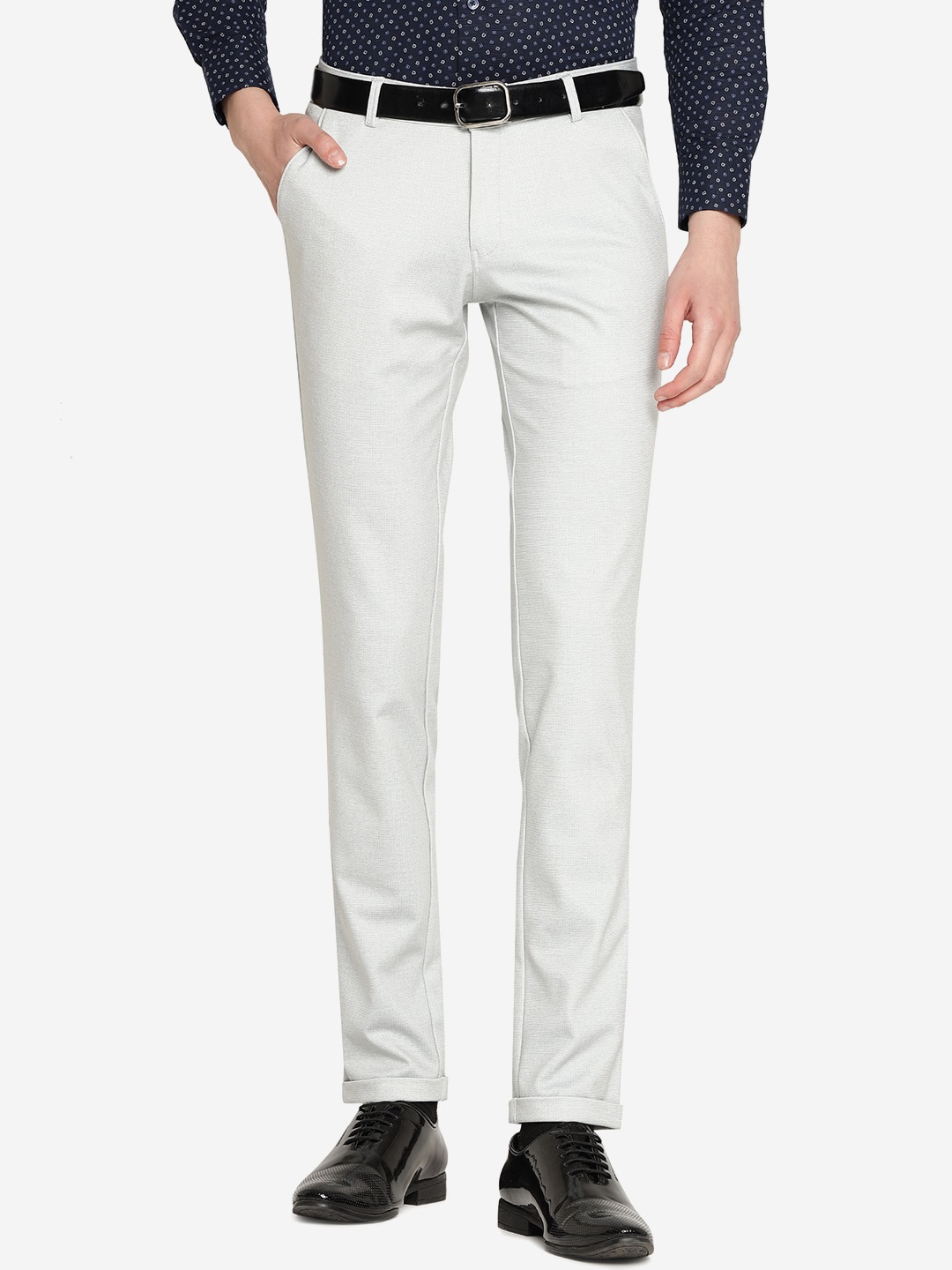 

JB STUDIO Men Tailored Slim Fit Formal Cotton Trousers, Grey