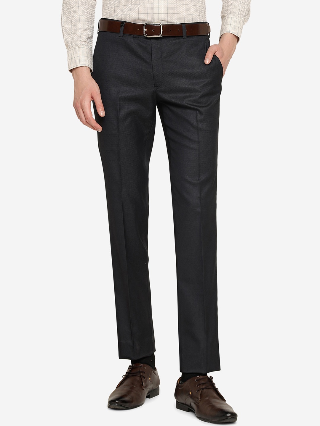 

JB STUDIO Men Tailored Slim Fit Formal Trousers, Navy blue