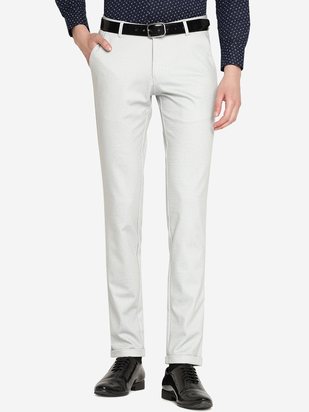 

JB STUDIO Men Tailored Slim Fit Formal Cotton Trousers, Grey