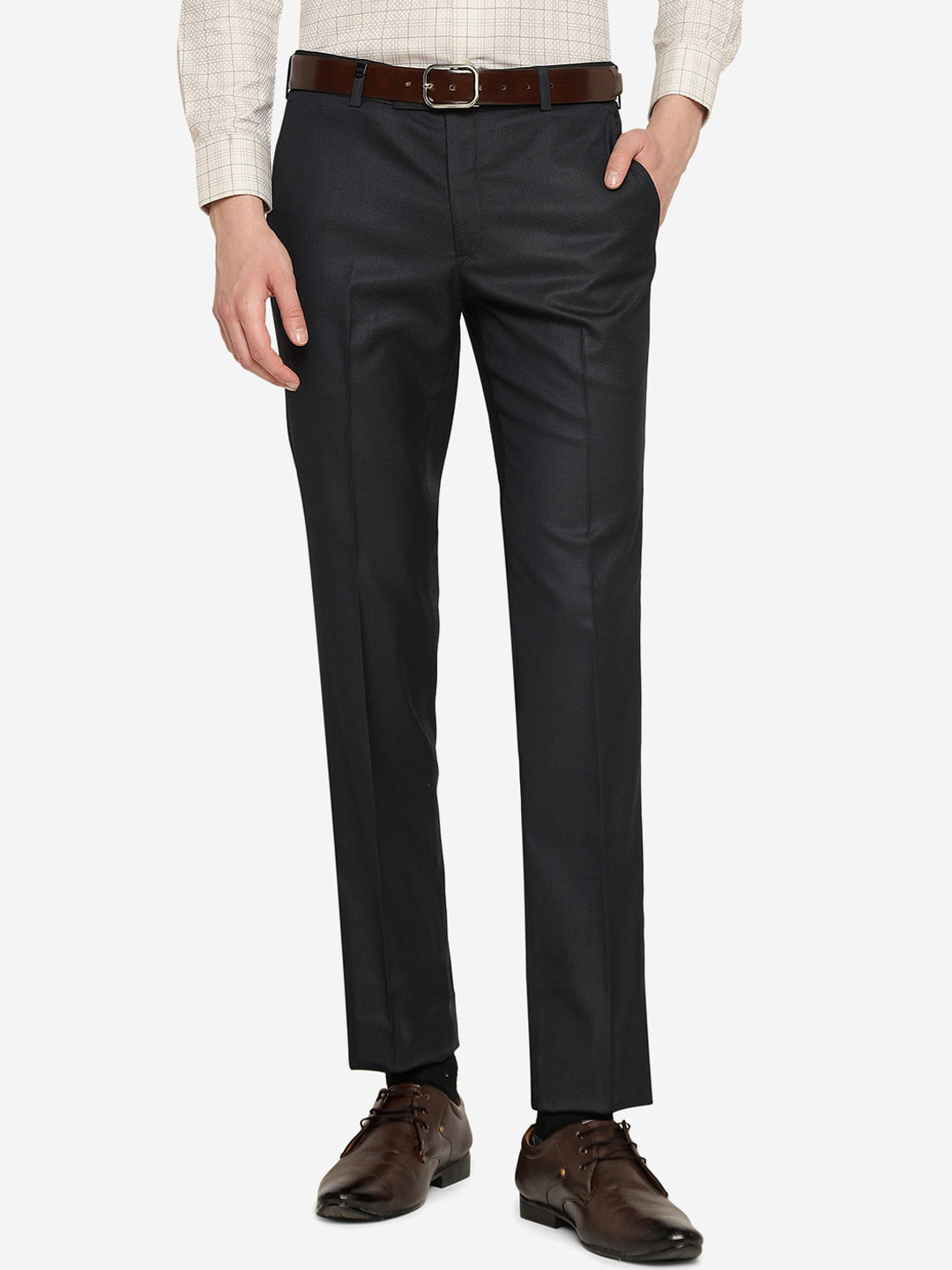 

JB STUDIO Men Tailored Slim Fit Formal Trousers, Navy blue