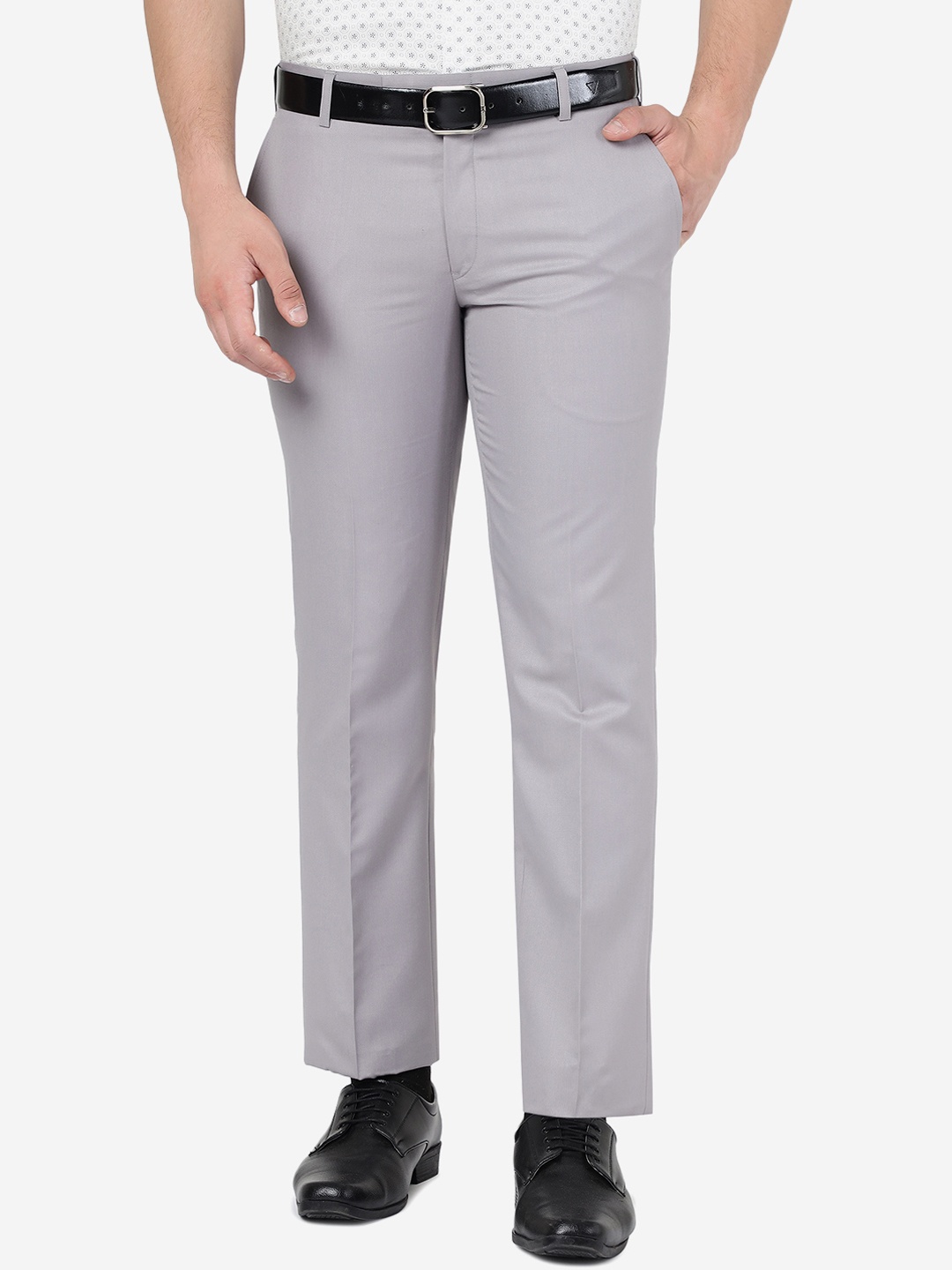 

METAL Men Tailored Mid Rise Slim Fit Formal Trousers, Grey
