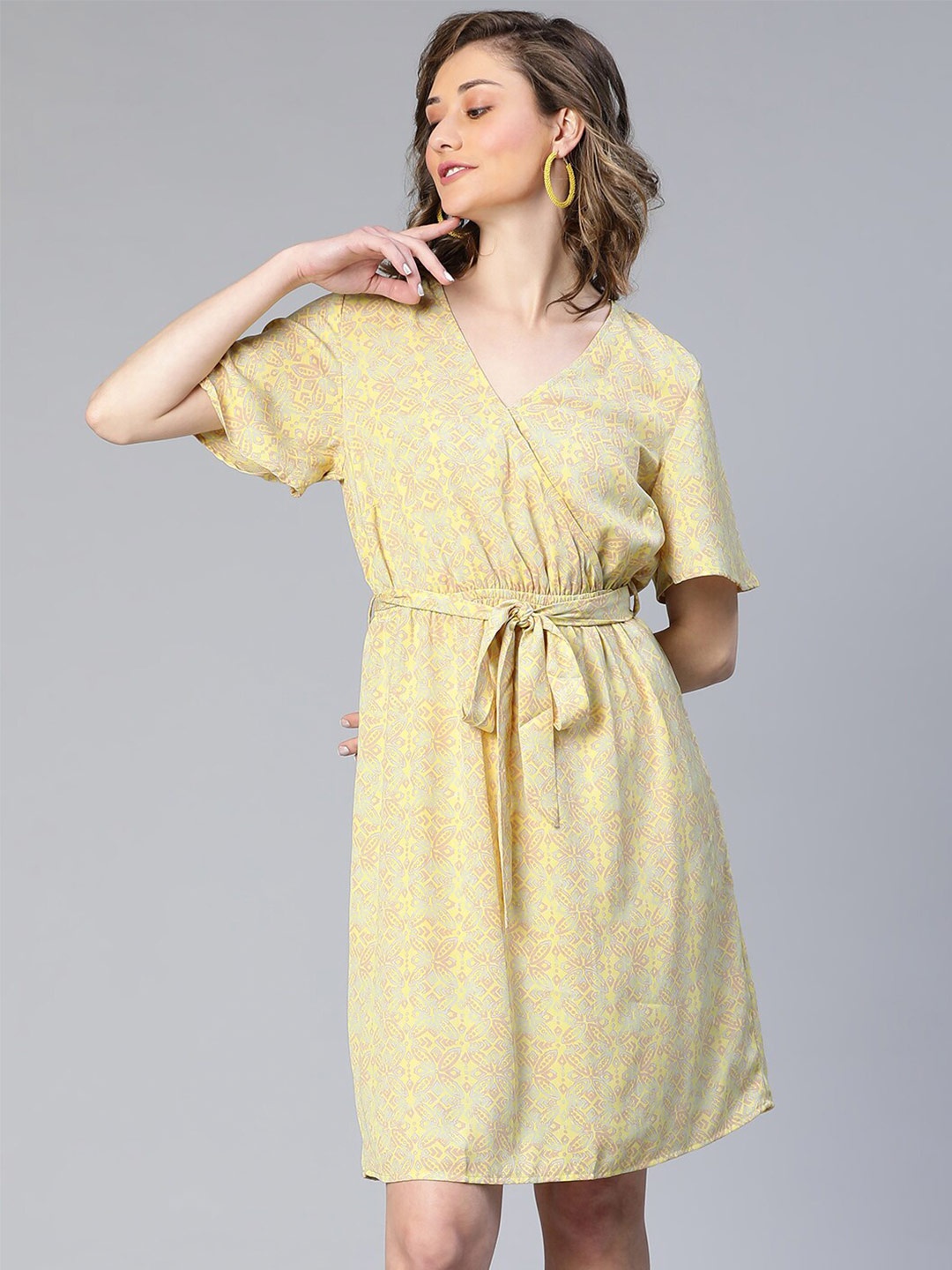 

Oxolloxo Floral Print Belted Wrap Dress, Yellow