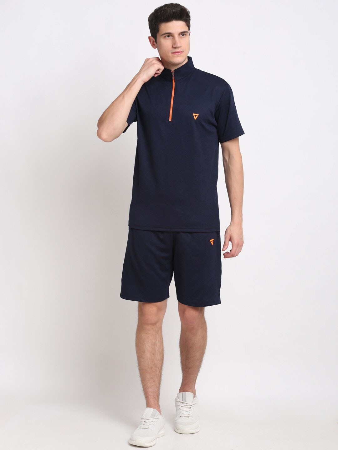 

GRIFFEL Men High Neck T-shirt With Shorts, Navy blue