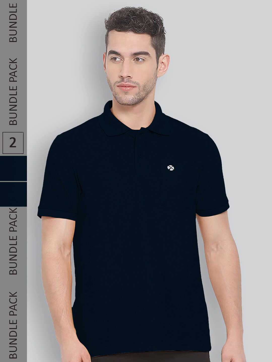 

LUX NITRO Pack Of 2 Polo Collar Anti Odour T-shirts, Navy blue