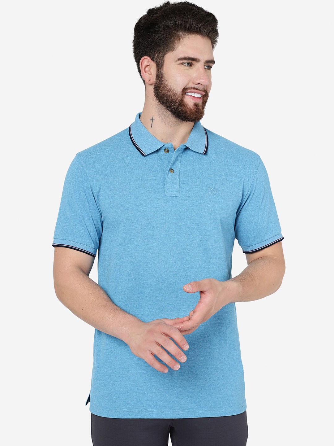 

Greenfibre Polo Collar Cotton Slim Fit T-shirt, Blue