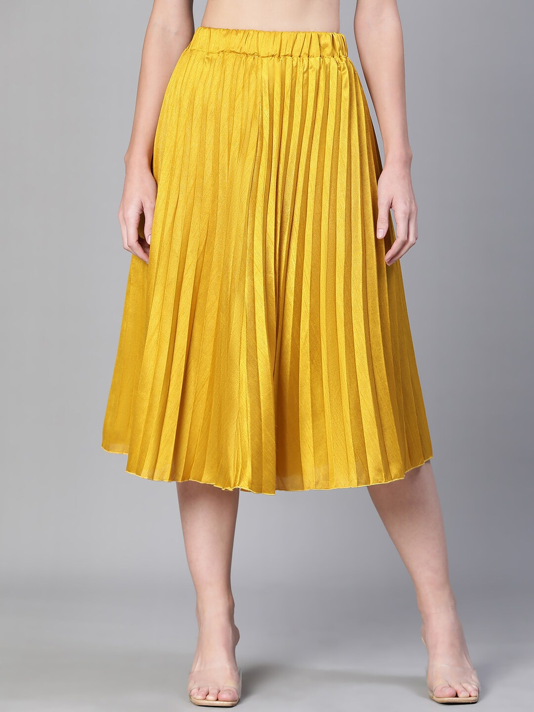 

Oxolloxo Dupion Silk Accordion Pleated Knee-Length Flared Skirt with Elasticated Waist, Mustard