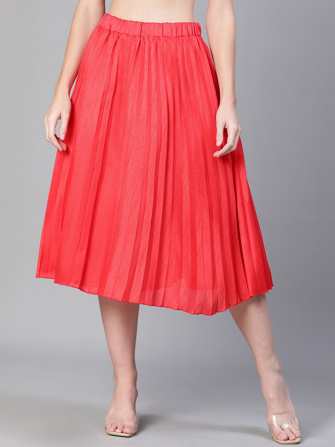 

Oxolloxo Accordian Pleated Flared Knee Length Skirt, Red