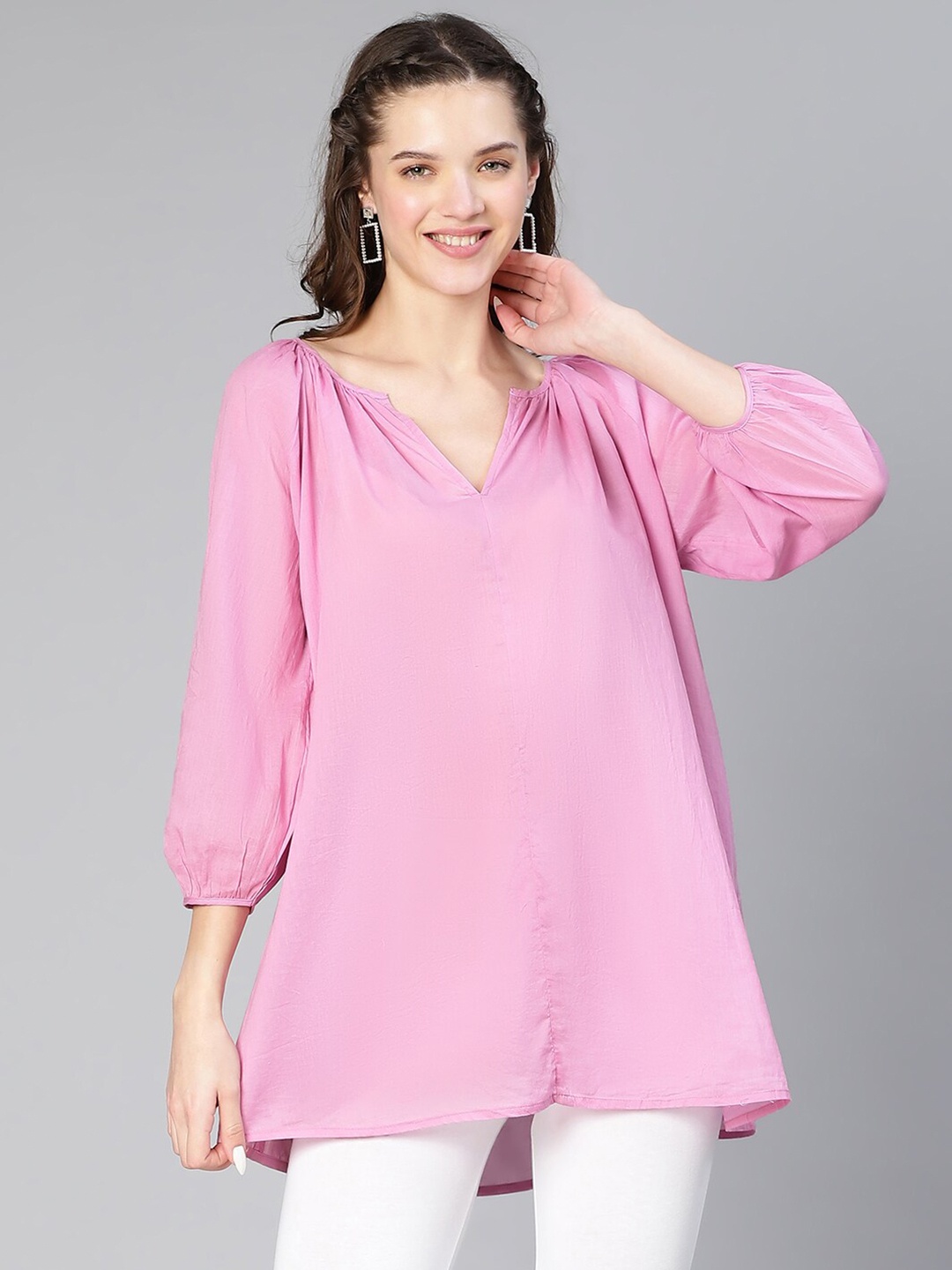 

Oxolloxo Cotton Solid Oversized Tunic, Purple