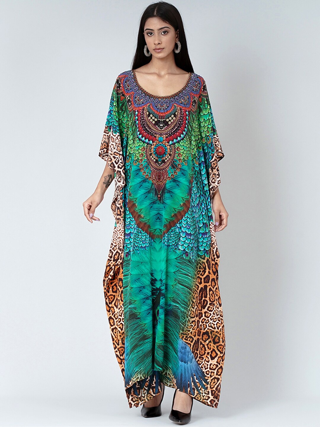 

First Resort by Ramola Bachchan Animal Print Crepe Maxi Dress, Green