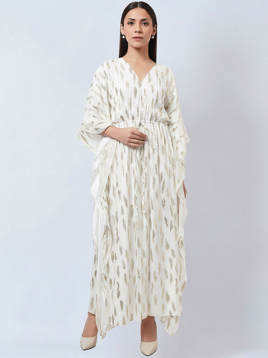 

First Resort by Ramola Bachchan Printed Georgette Maxi Dress, Cream