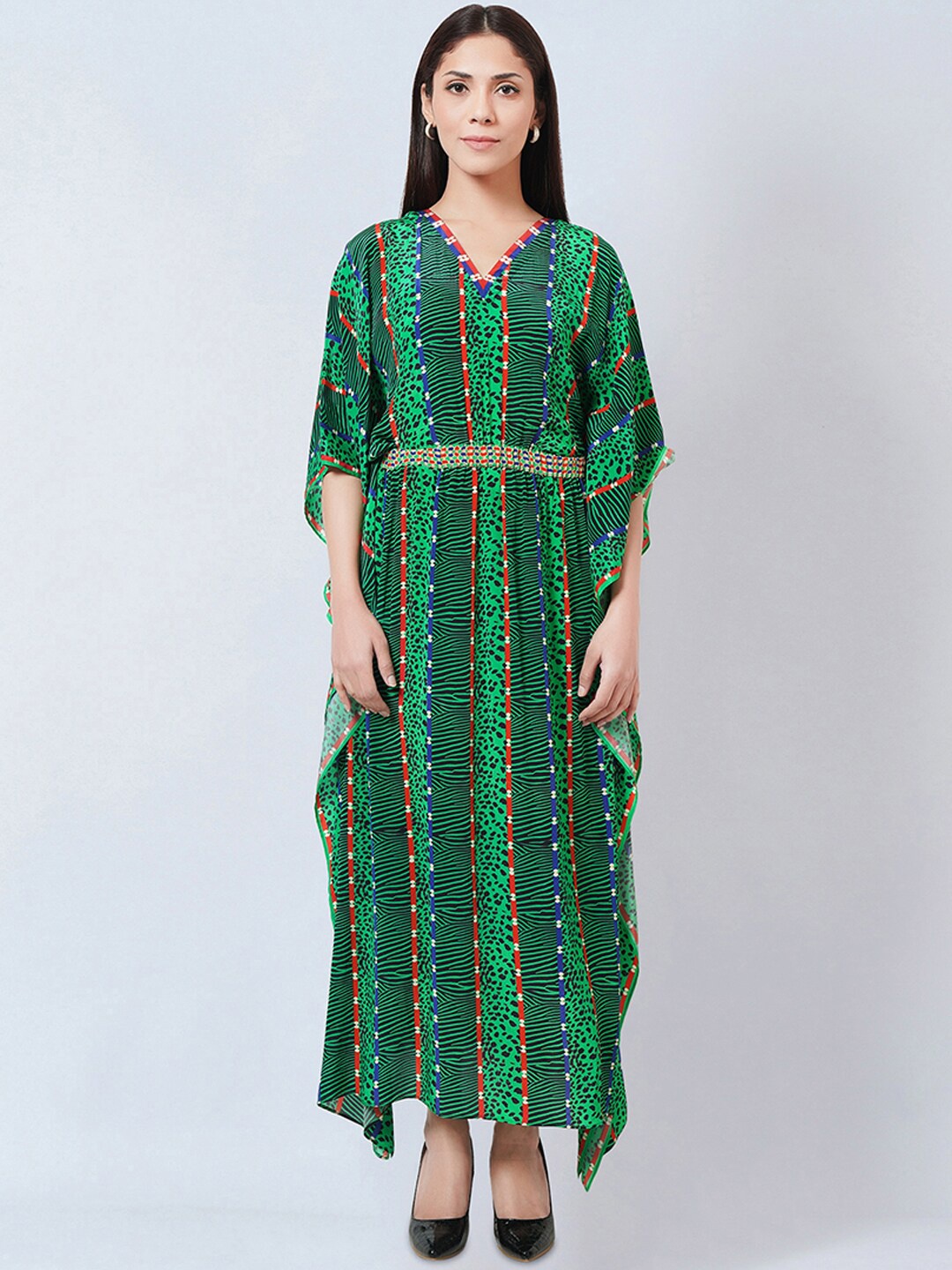 

First Resort by Ramola Bachchan Animal Printed Crepe Kaftan Dress, Green