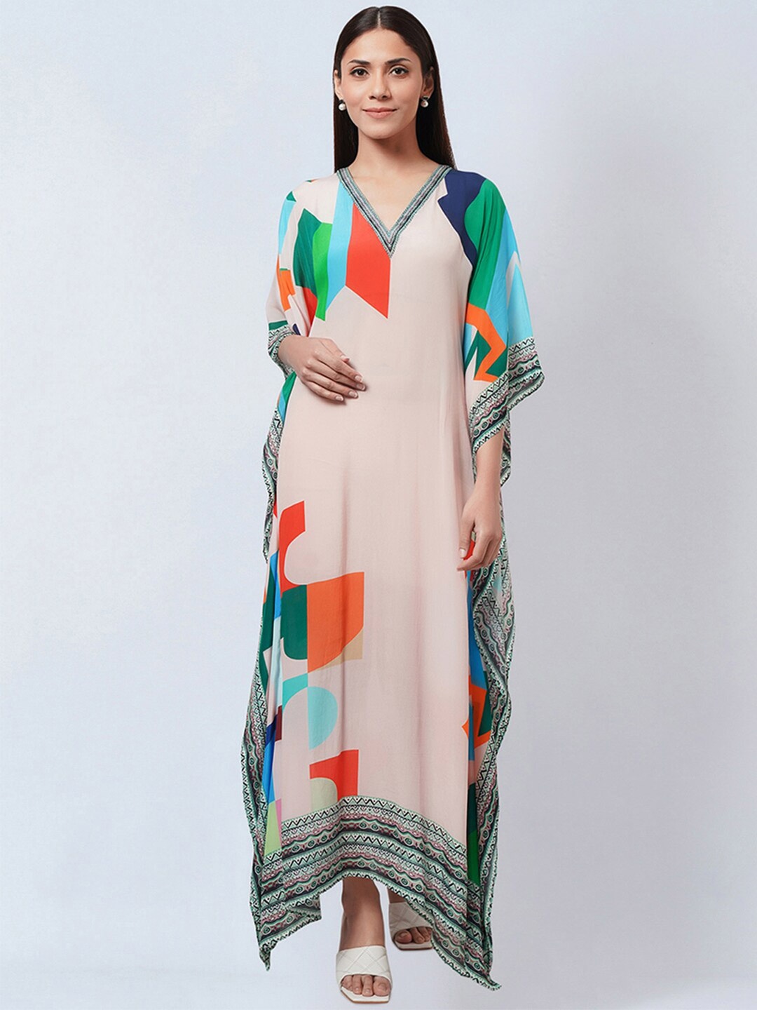 

First Resort by Ramola Bachchan Peach-Coloured Print Crepe Maxi Dress