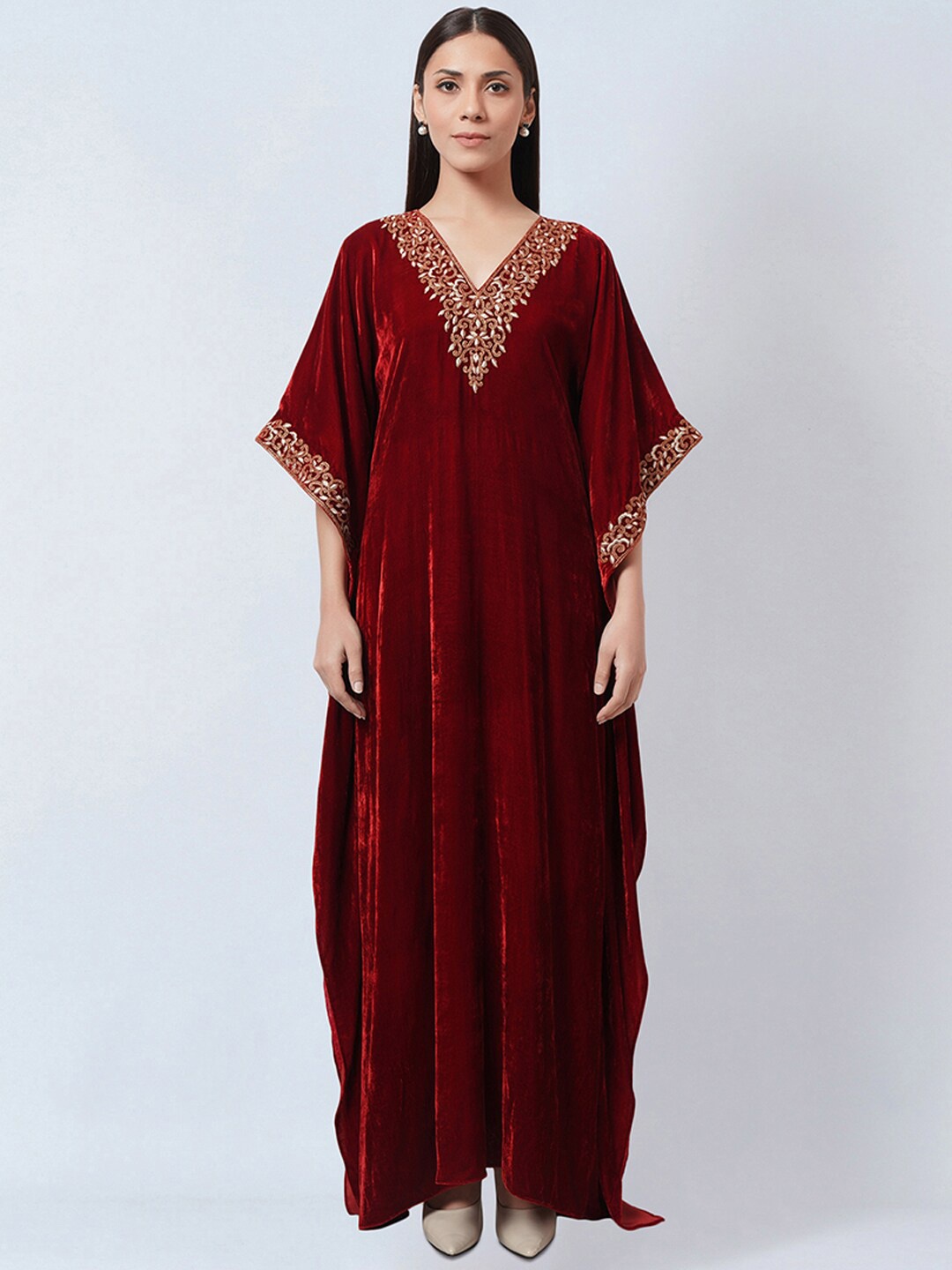 

First Resort by Ramola Bachchan Red Velvet A-Line Dress