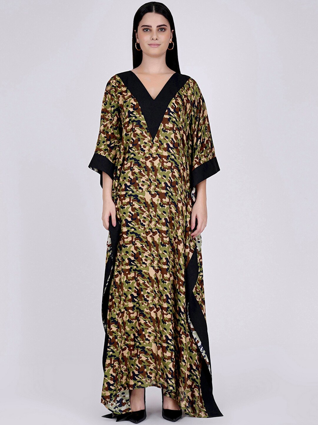 

First Resort by Ramola Bachchan Green Animal Print Maxi Dress