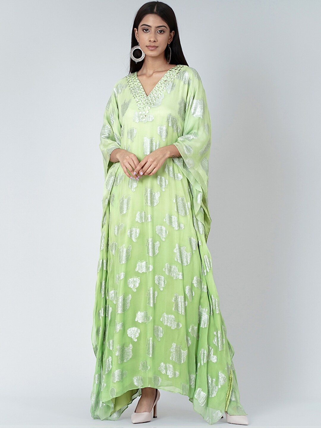 

First Resort by Ramola Bachchan Abstract Printed Georgette Maxi Dress, Green