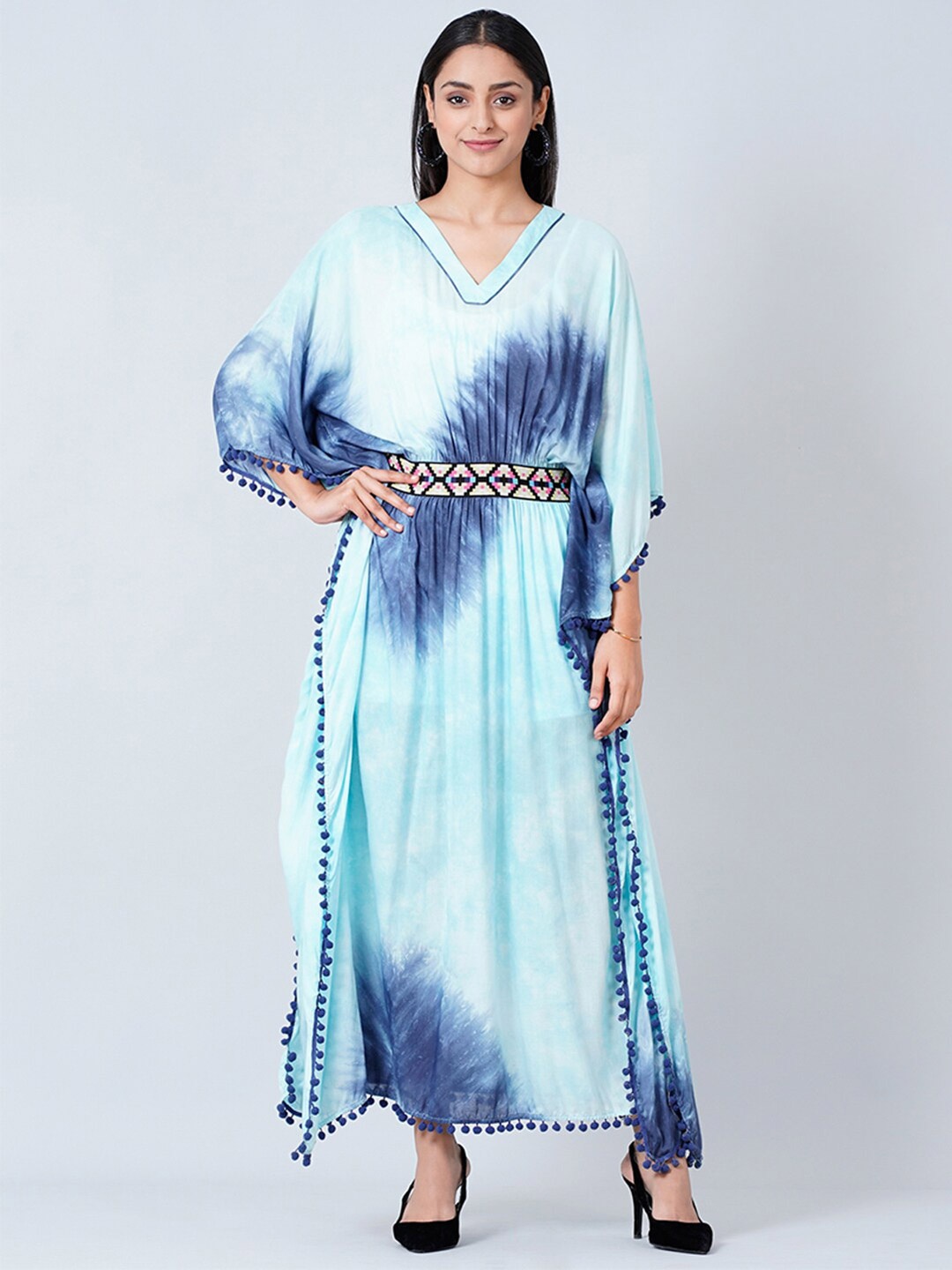 

First Resort by Ramola Bachchan Tie and Dye Dyed Modal Maxi Kaftan Dress, Blue