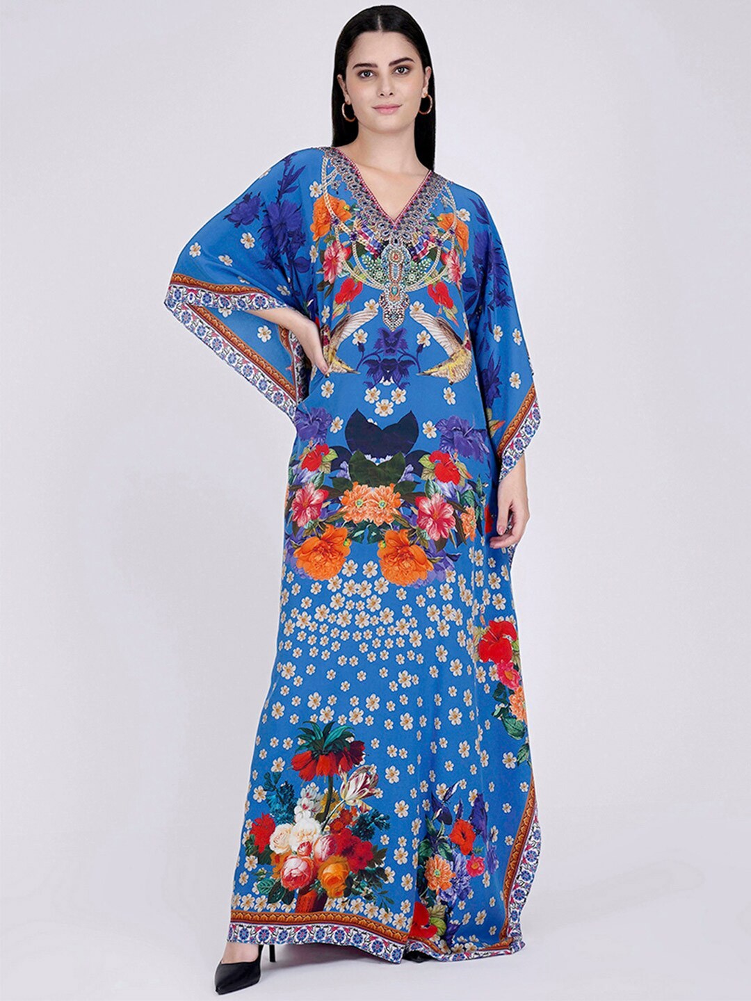 

First Resort by Ramola Bachchan Floral Printed Kaftan Maxi Dress, Blue