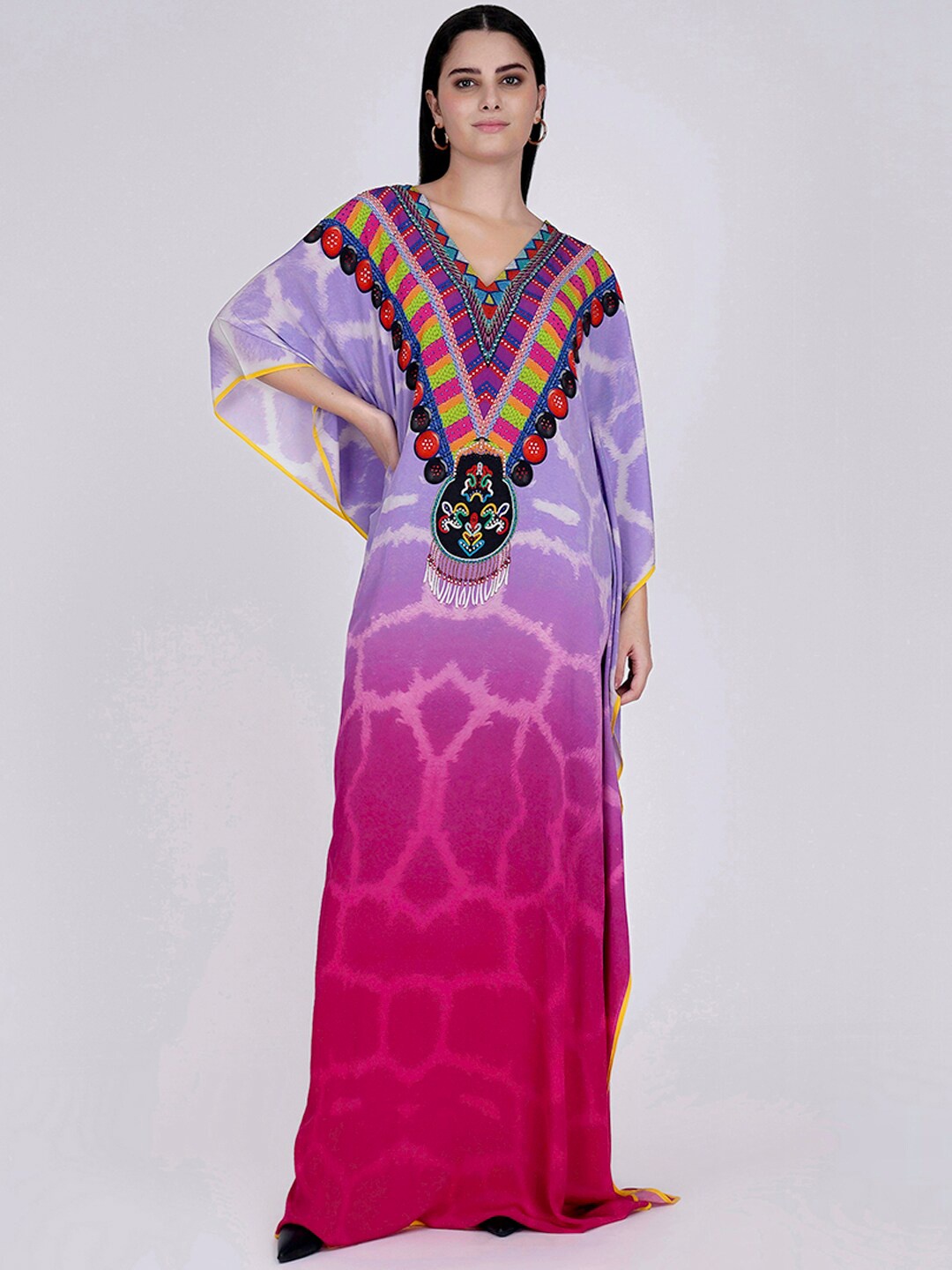 

First Resort by Ramola Bachchan Printed Kimono Sleeve Crepe Kaftan Maxi Dress, Mauve