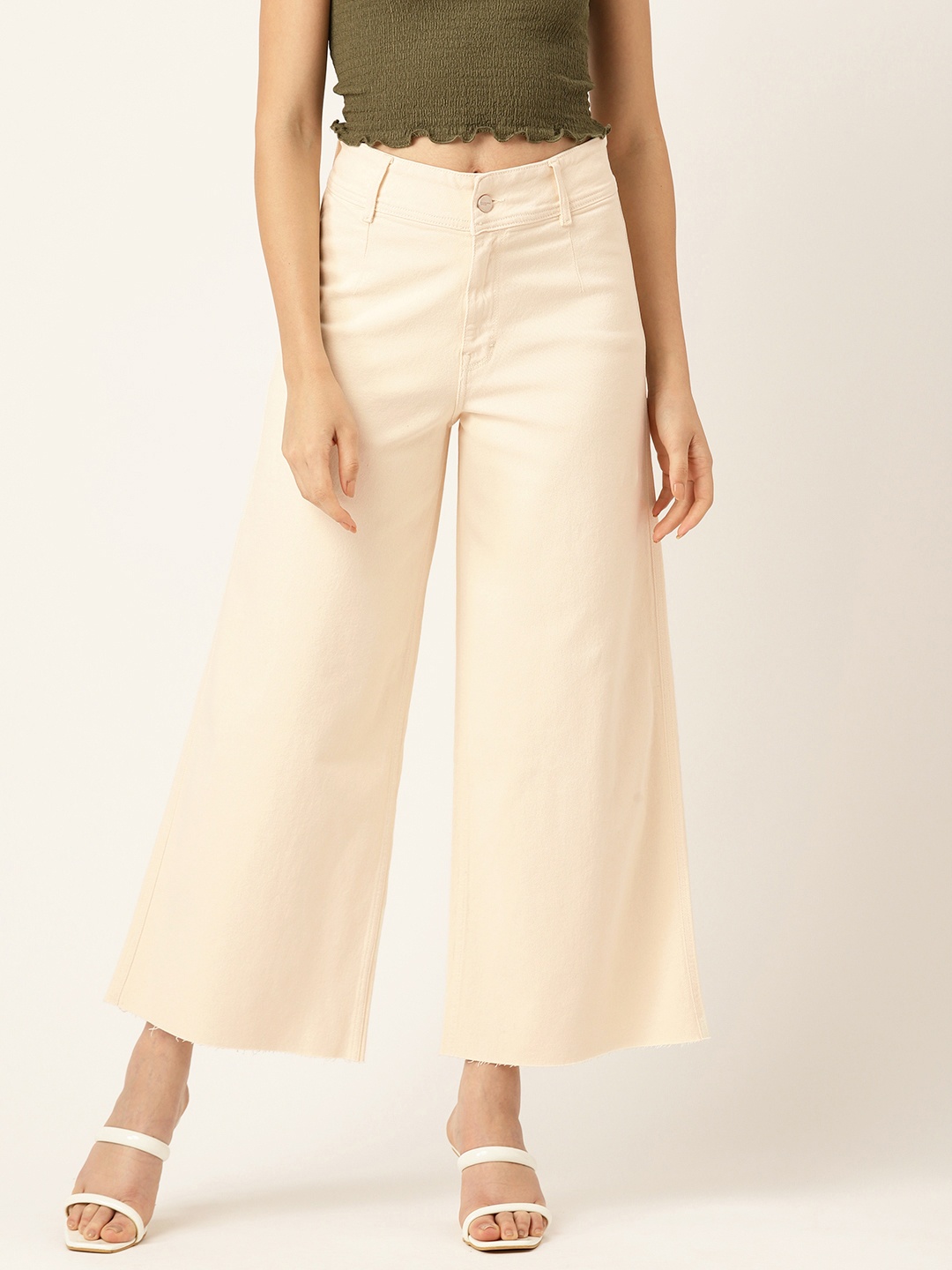 

Madame Women Wide Leg High-Rise Stretchable Jeans, Beige