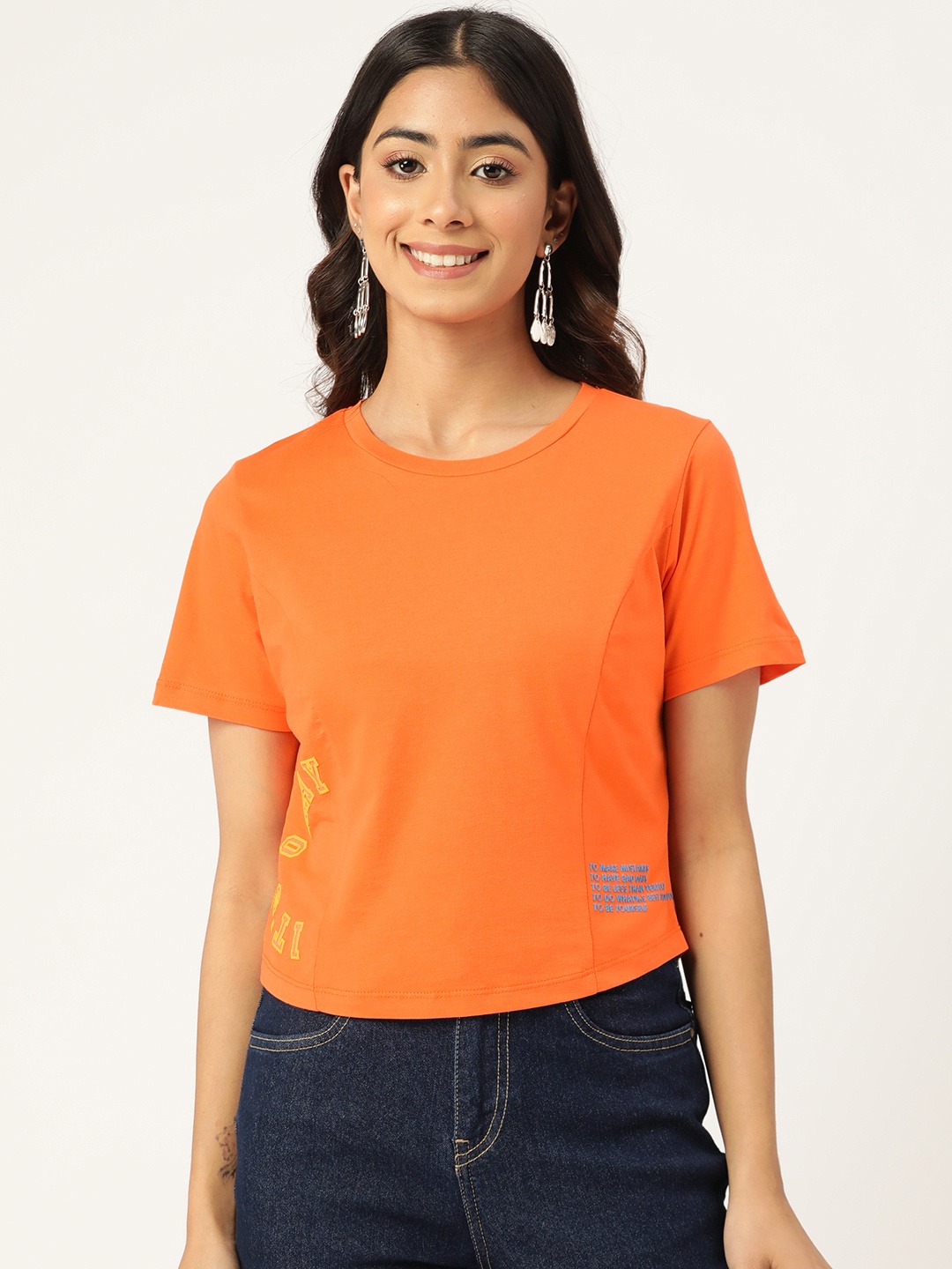 

Madame Printed Detail Pure Cotton T-shirt, Orange