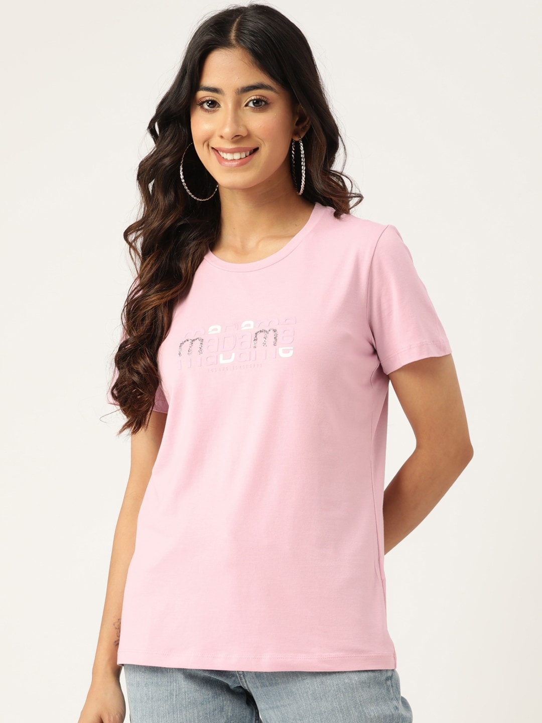 

Madame Brand Logo Embossed Embellished T-shirt, Lavender