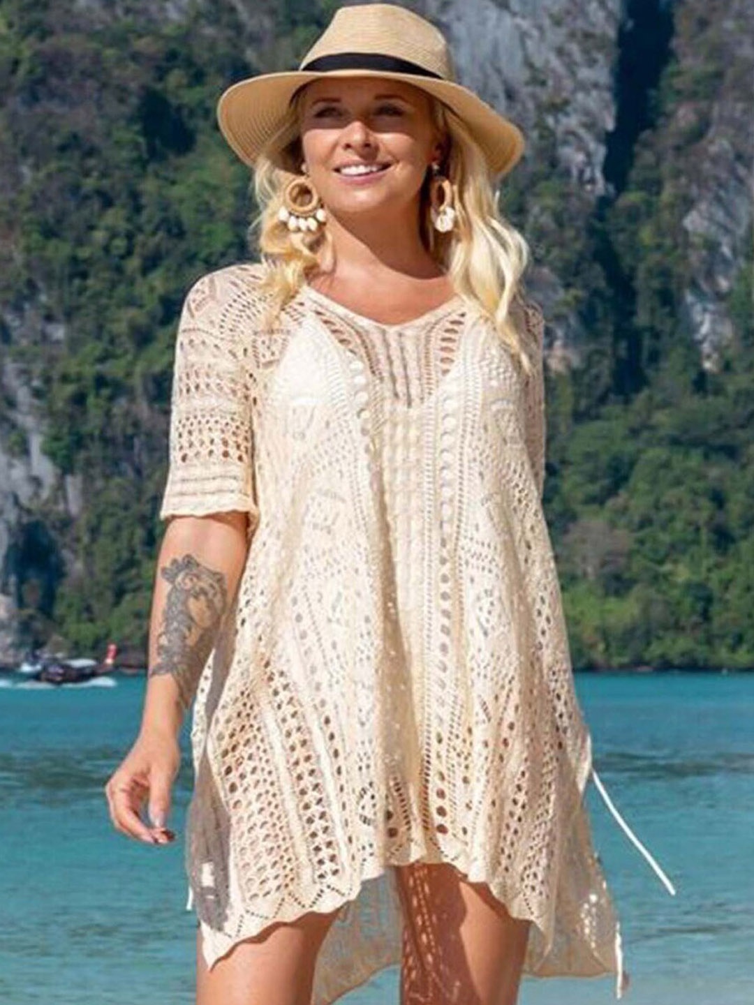 

Addery Self-Design V-Neck Medium Coverage Crotchet Sarong, Beige
