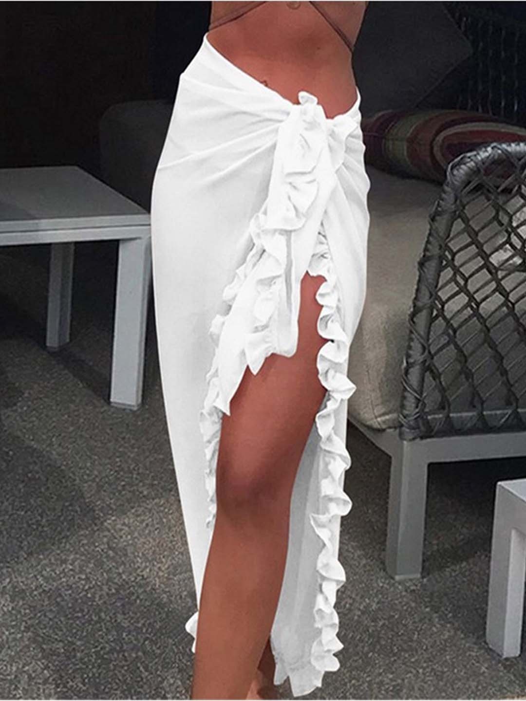 

Addery Ruffled Sarong Cover Up Skirt, White