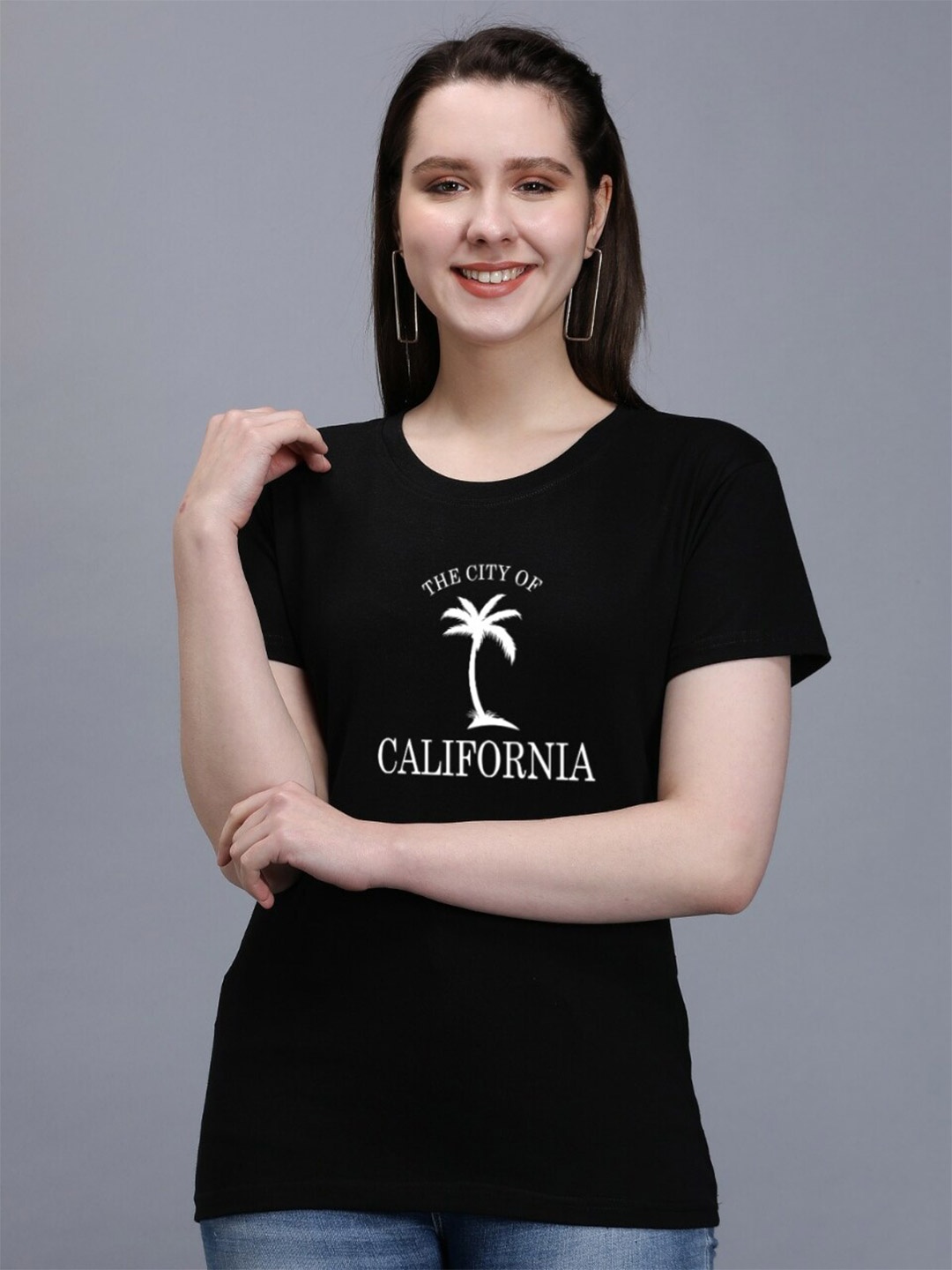 

TRENDY RABBIT Typography Printed Round Neck Cotton T-shirt, Black
