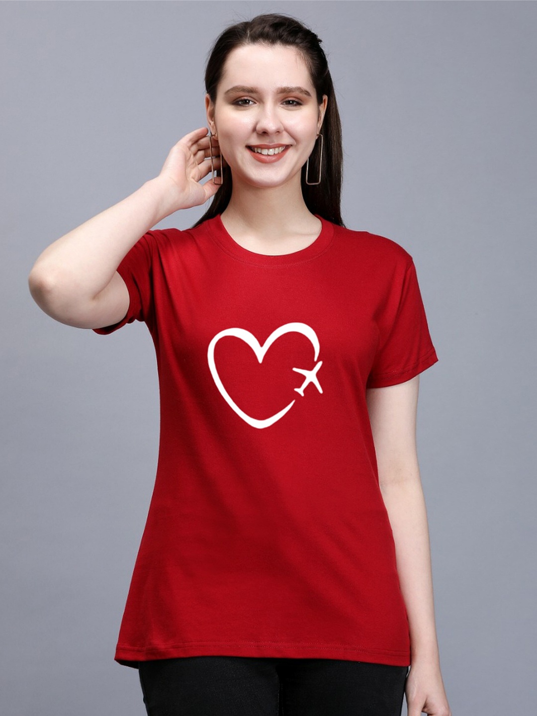 

TRENDY RABBIT Graphic Printed Cotton T-shirt, Red