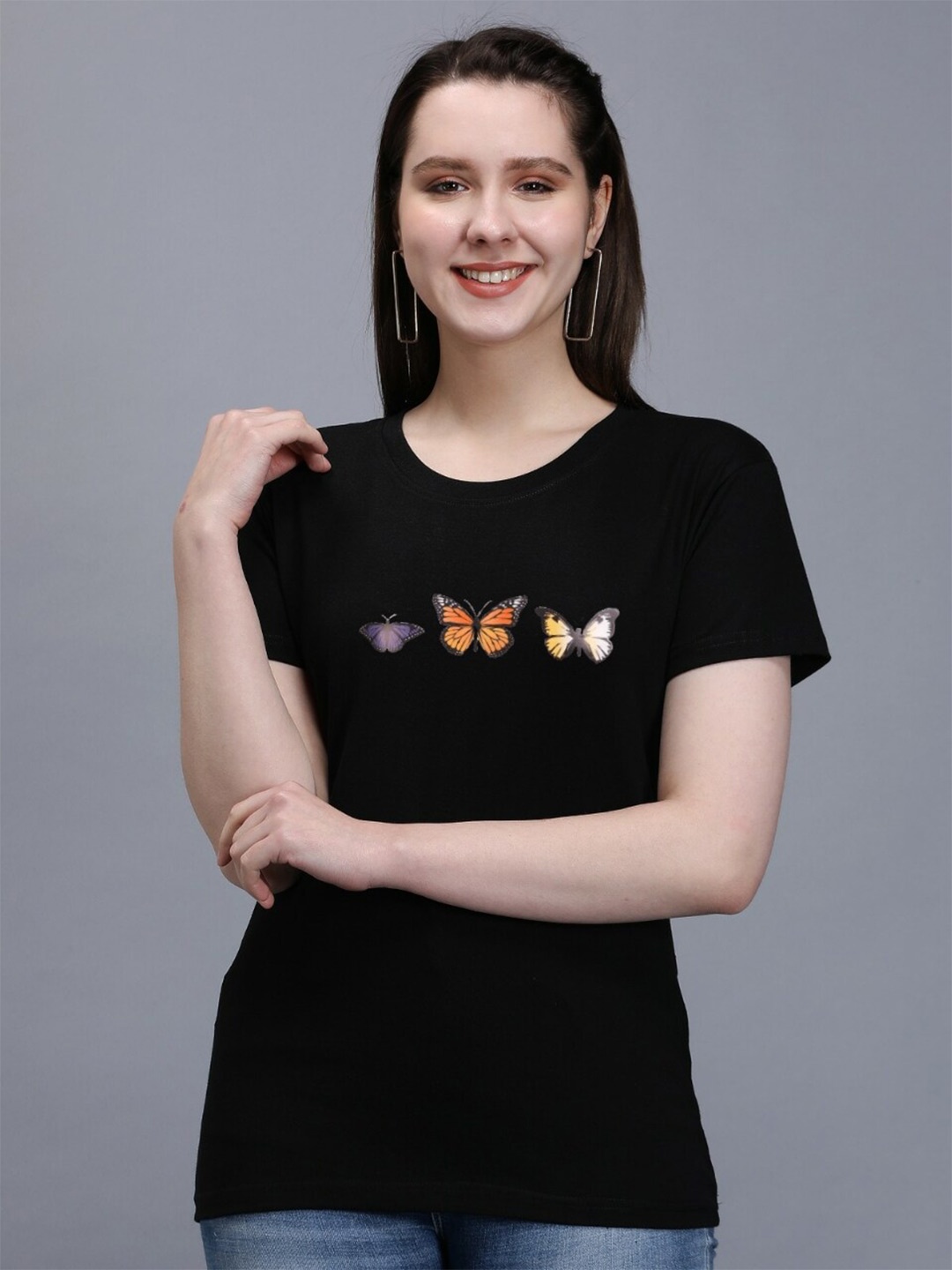 

TRENDY RABBIT Graphic Printed Cotton T-shirt, Black