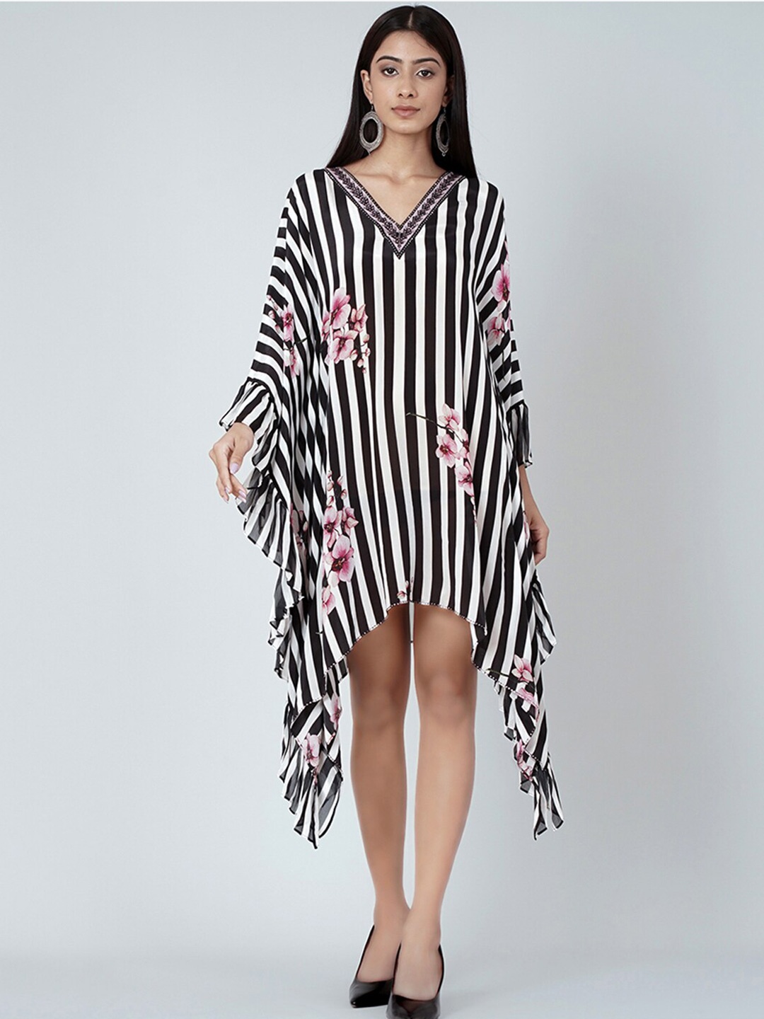 

First Resort by Ramola Bachchan Striped Crepe Kaftan Dress, Black