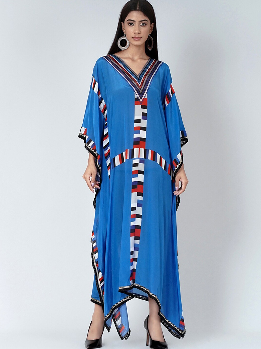 

First Resort by Ramola Bachchan Kimono Sleeve Crepe Kaftan Maxi Dress, Blue