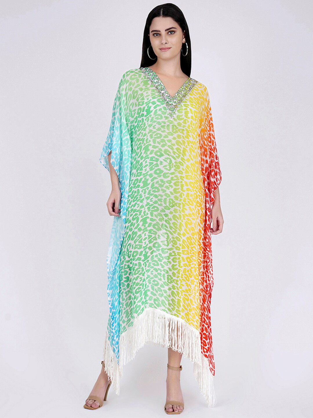 

First Resort by Ramola Bachchan Animal Printed Georgette Kaftan Maxi Dress, Yellow