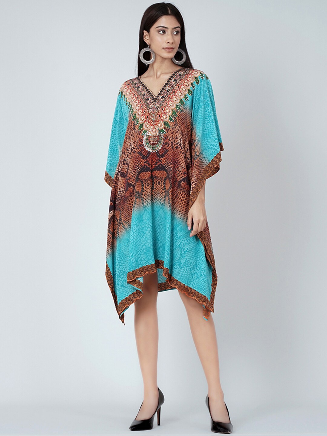 

First Resort by Ramola Bachchan Animal Printed Crepe Kaftan Dress, Blue