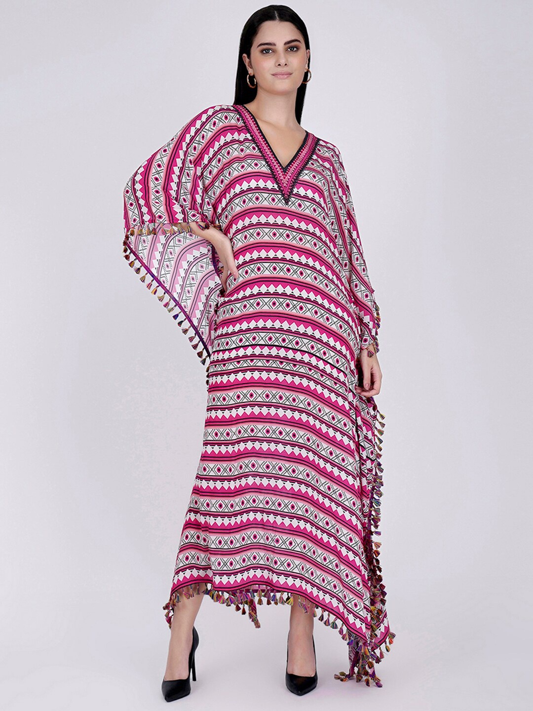 

First Resort by Ramola Bachchan Geometric Printed Crepe Kaftan Maxi Dress, Pink