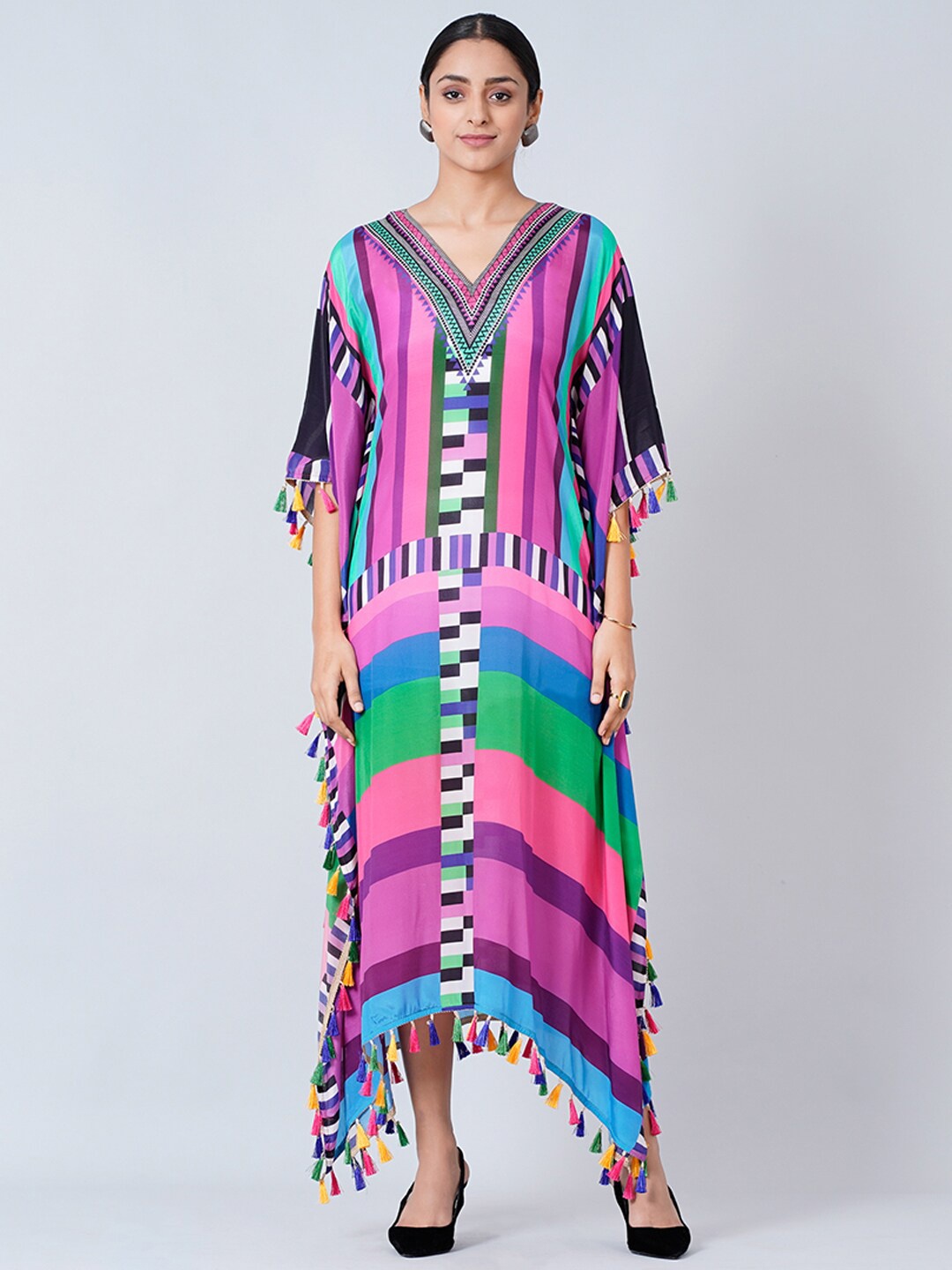 

First Resort by Ramola Bachchan Geometric Printed Crepe Maxi Kaftan Dress, Purple