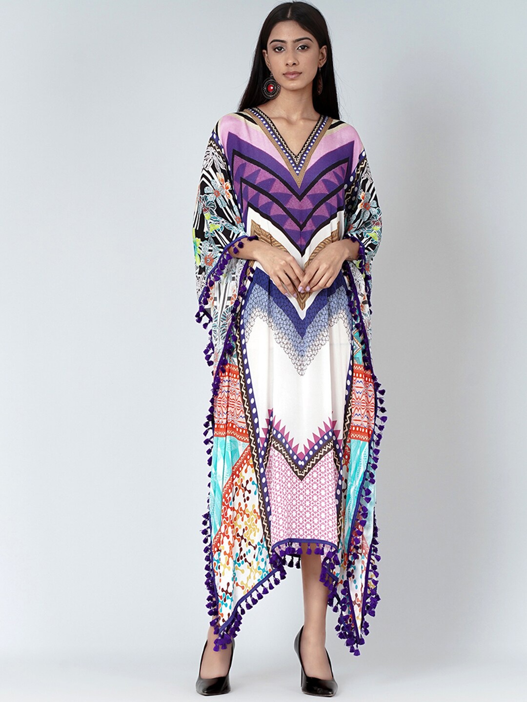 

First Resort by Ramola Bachchan Geometric Printed Crepe Kaftan Maxi Dress, Purple