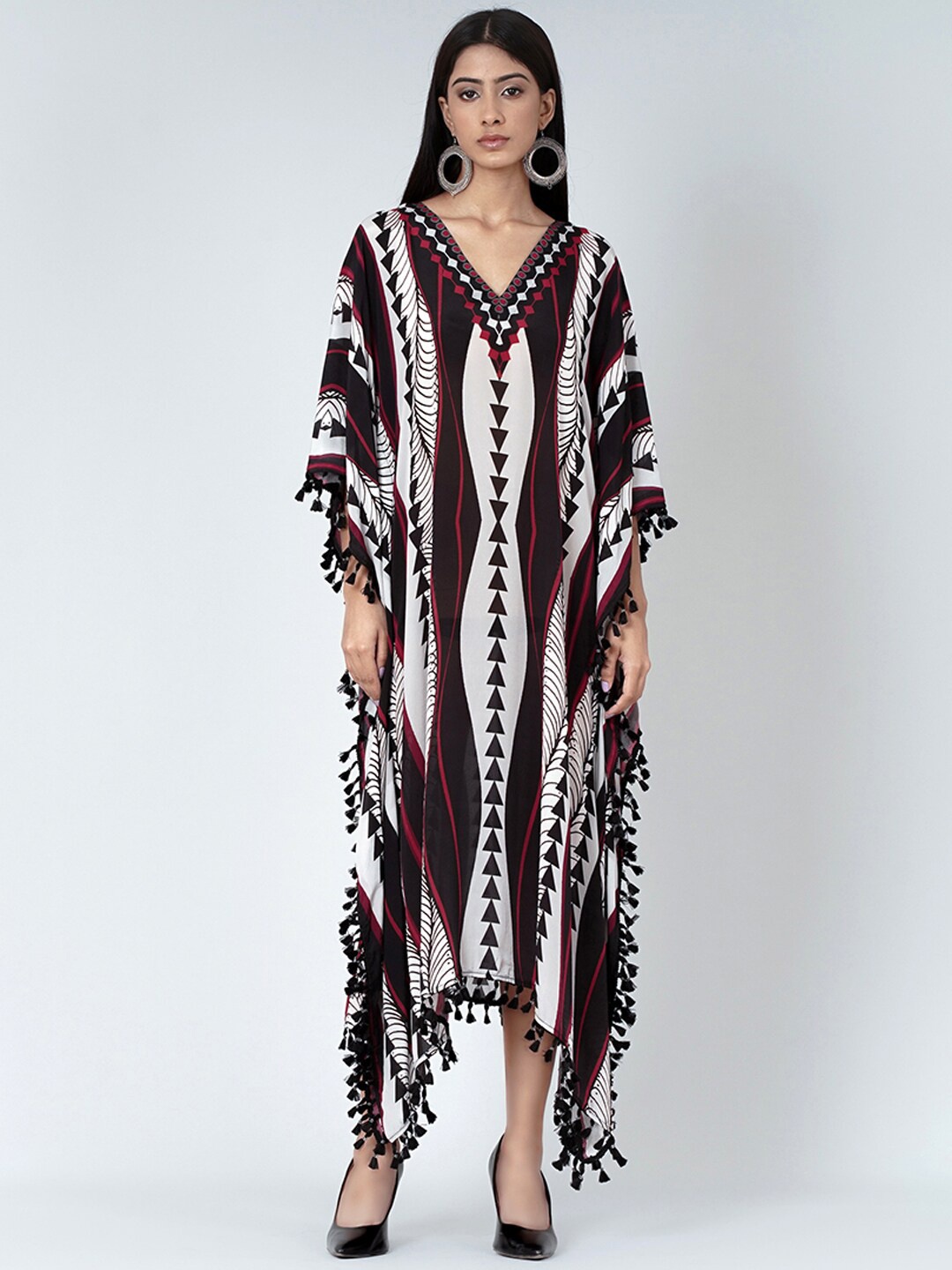 

First Resort by Ramola Bachchan Geometric Printed Crepe Kaftan Dress, Black