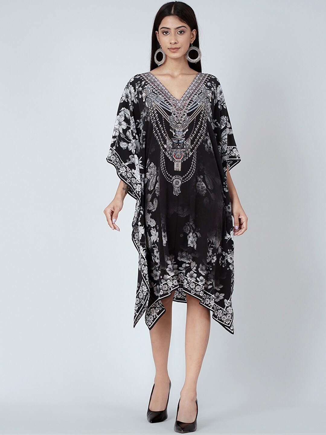

First Resort by Ramola Bachchan Floral Printed Crepe Kaftan Dress, Black