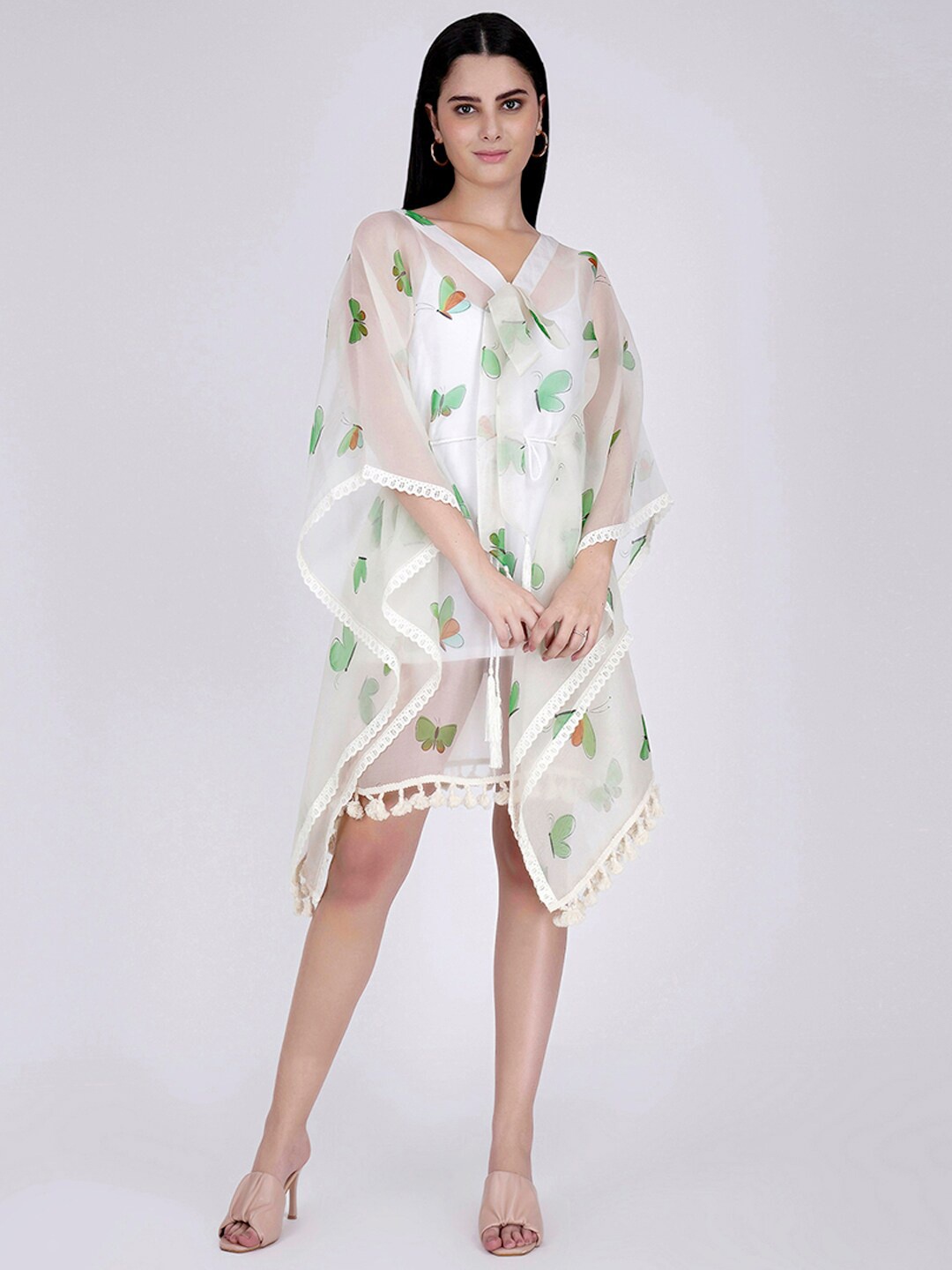 

First Resort by Ramola Bachchan Fluorescent Printed Kimono Sleeve Kaftan Dress, Fluorescent green