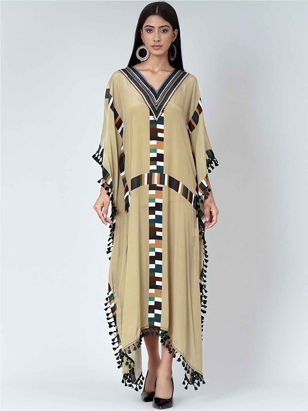 

First Resort by Ramola Bachchan Geometric Printed Crepe Kaftan Midi Dress, Green