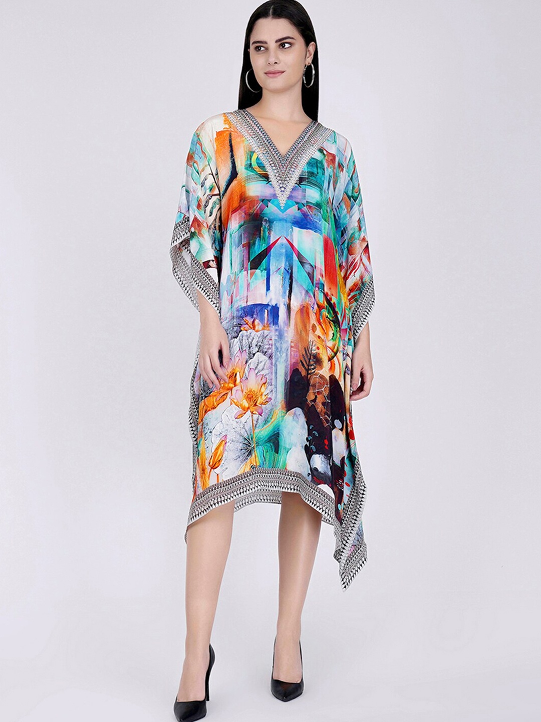 

First Resort by Ramola Bachchan Floral Printed Crepe Kaftan Dress, Blue