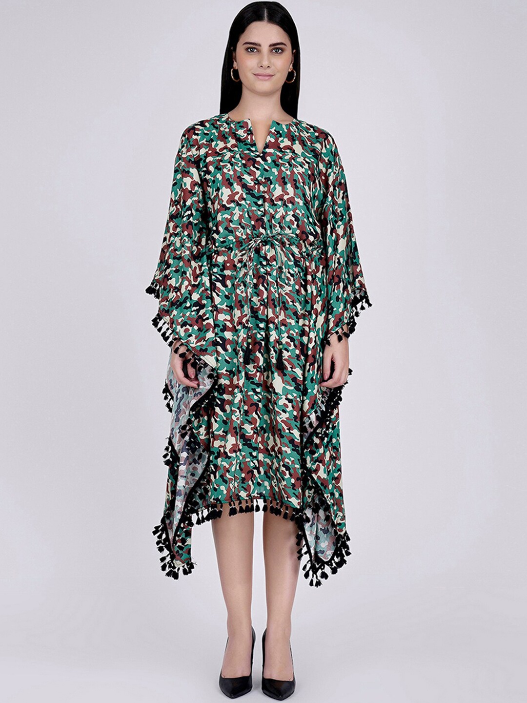 

First Resort by Ramola Bachchan Printed Kimono Sleeve Kaftan Midi Dress, Green