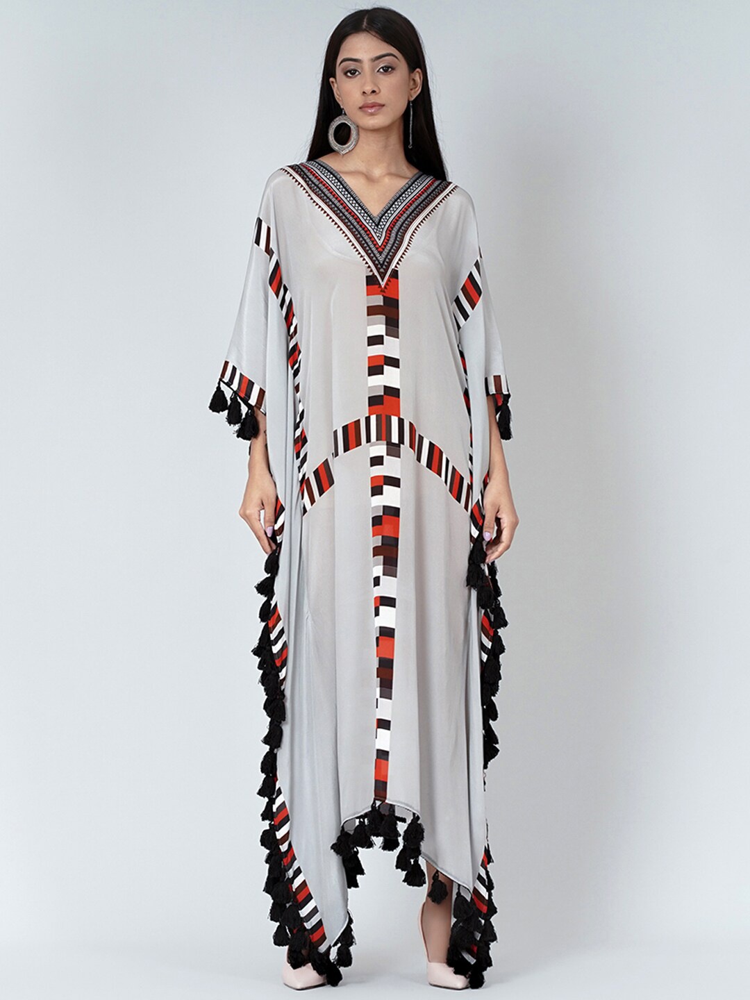 

First Resort by Ramola Bachchan Printed Crepe Maxi Dress, Grey