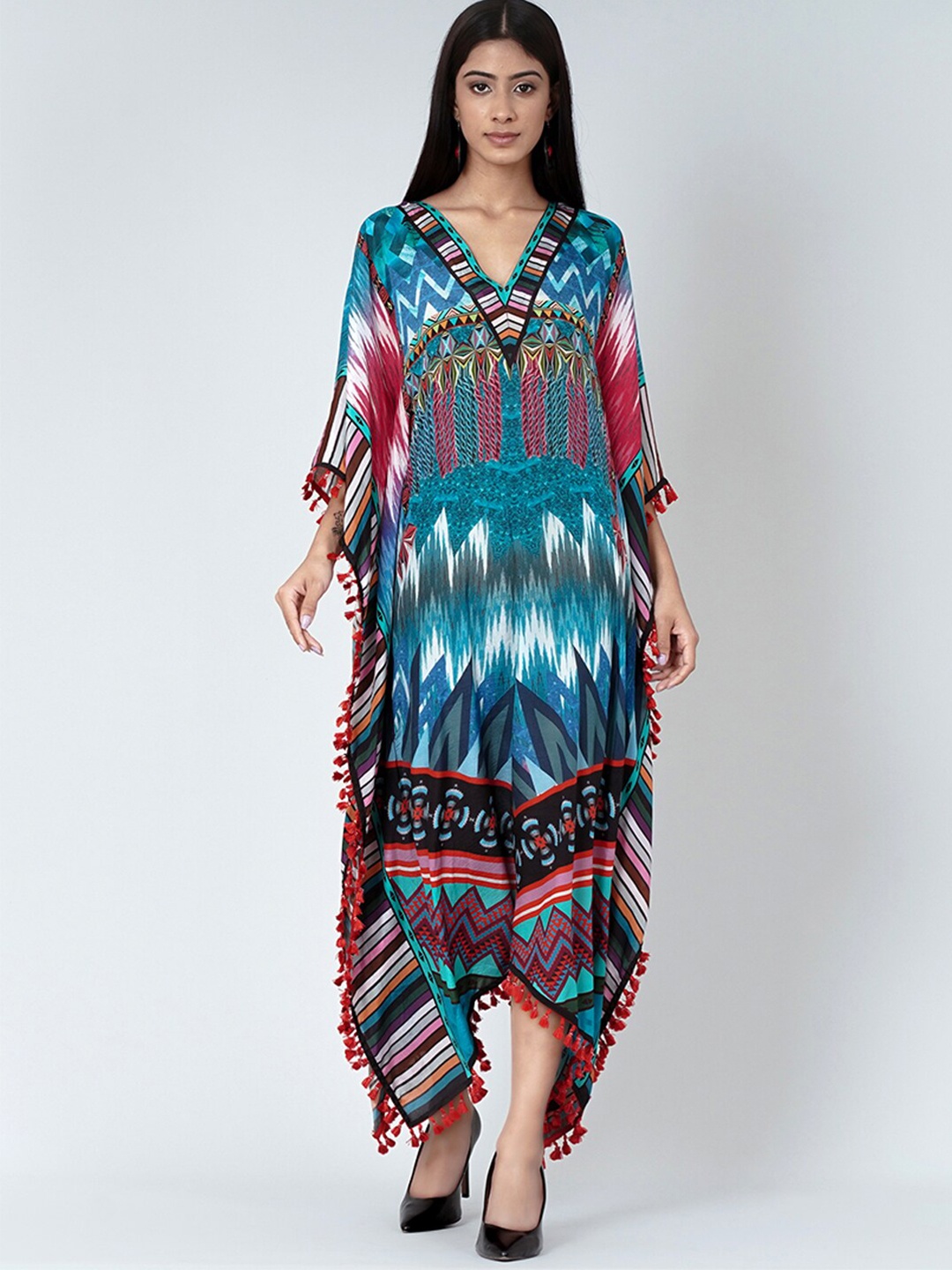 

First Resort by Ramola Bachchan Abstract Printed Crepe Maxi Kaftan Dress, Blue